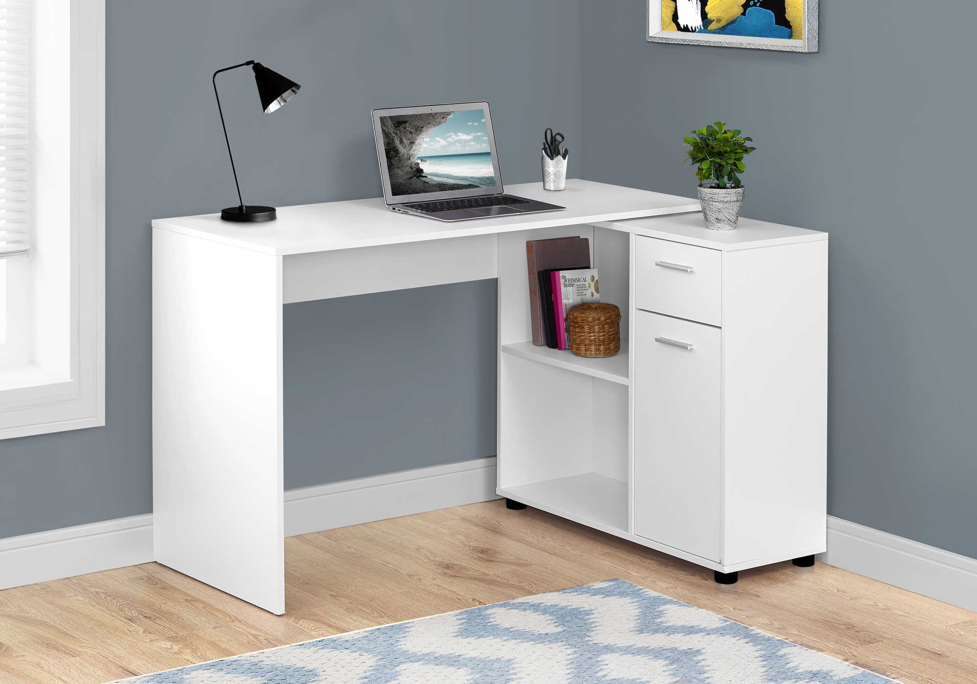 COMPUTER DESK - 46"L / WHITE WITH A STORAGE CABINET # I 7350