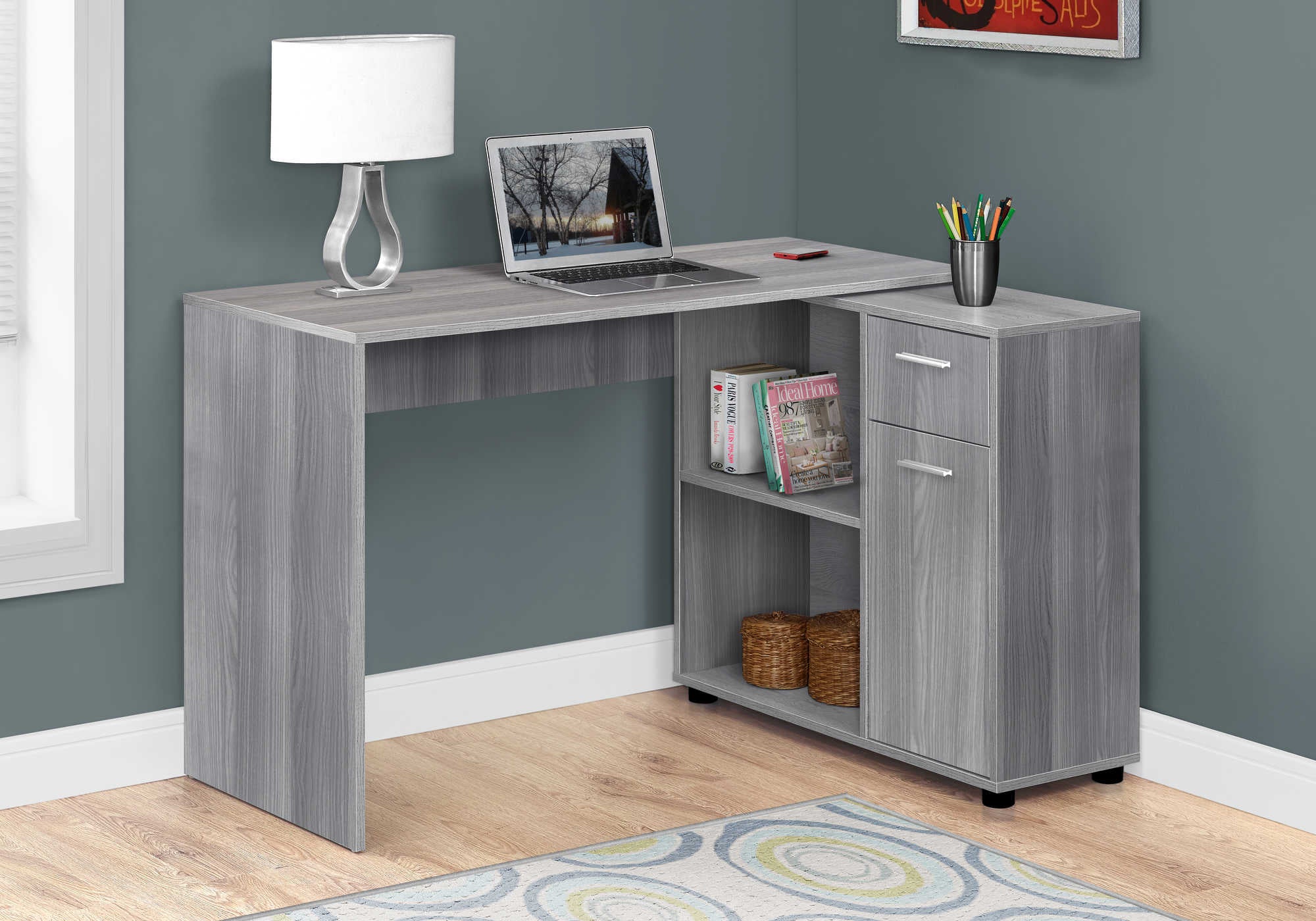 COMPUTER DESK - 46"L / GREY WITH A STORAGE CABINET # I 7351