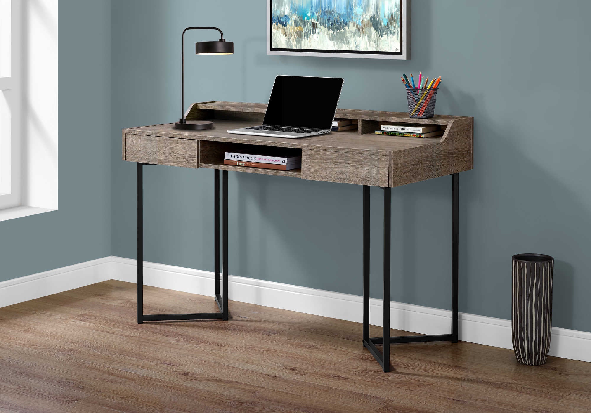 COMPUTER DESK - 48"L / DARK TAUPE / BLACK METAL # I 7360