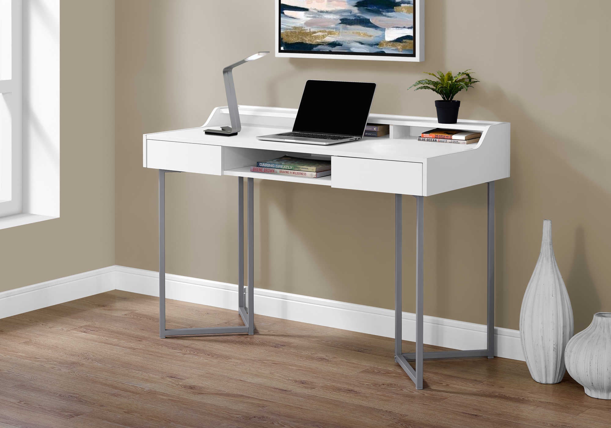 COMPUTER DESK - 48"L / WHITE / SILVER METAL # I 7361