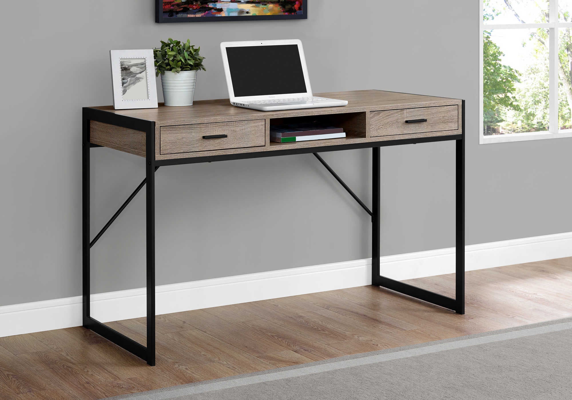 COMPUTER DESK - 48"L / DARK TAUPE / BLACK METAL # I 7365