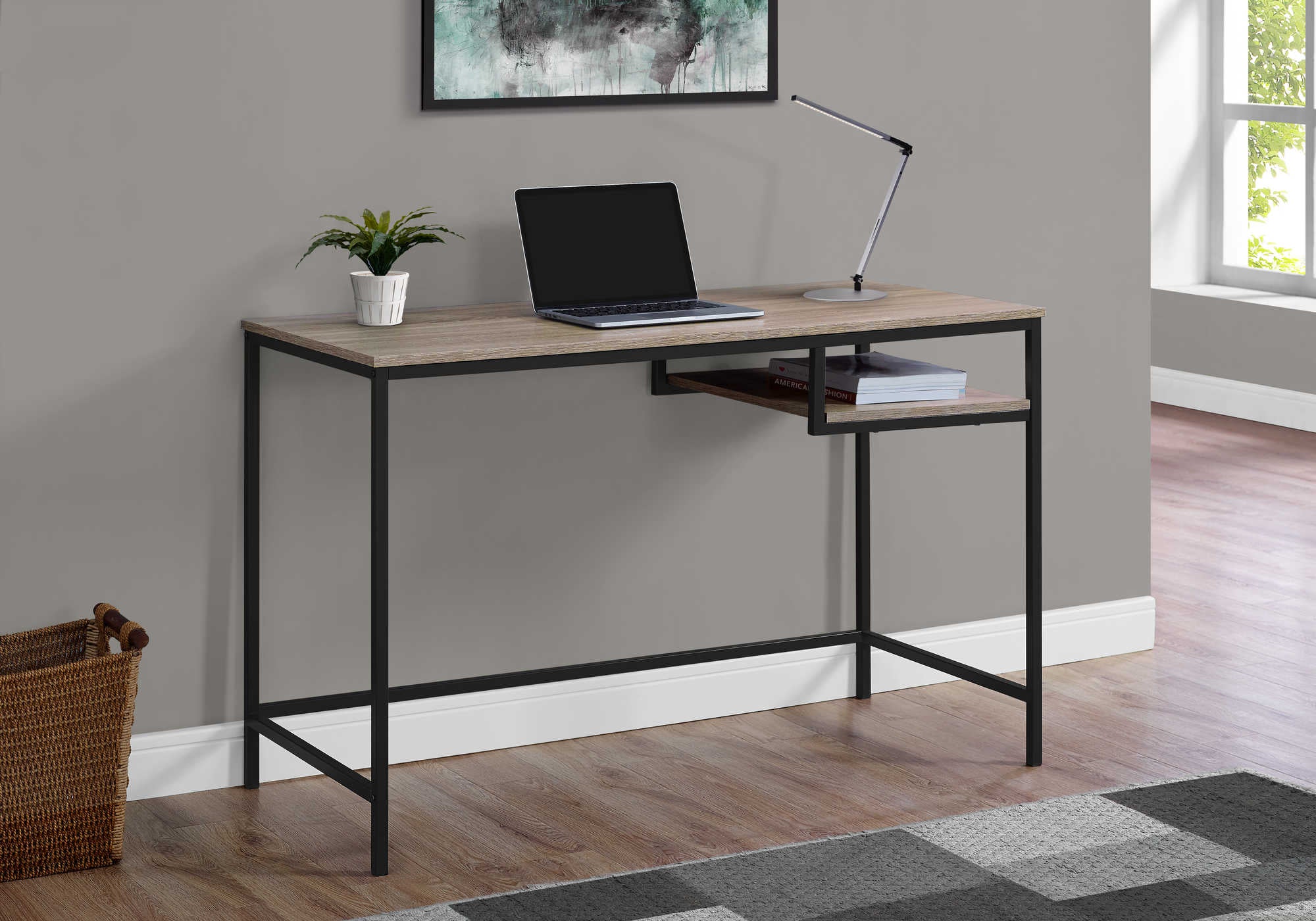COMPUTER DESK - 48"L / DARK TAUPE / BLACK METAL # I 7370