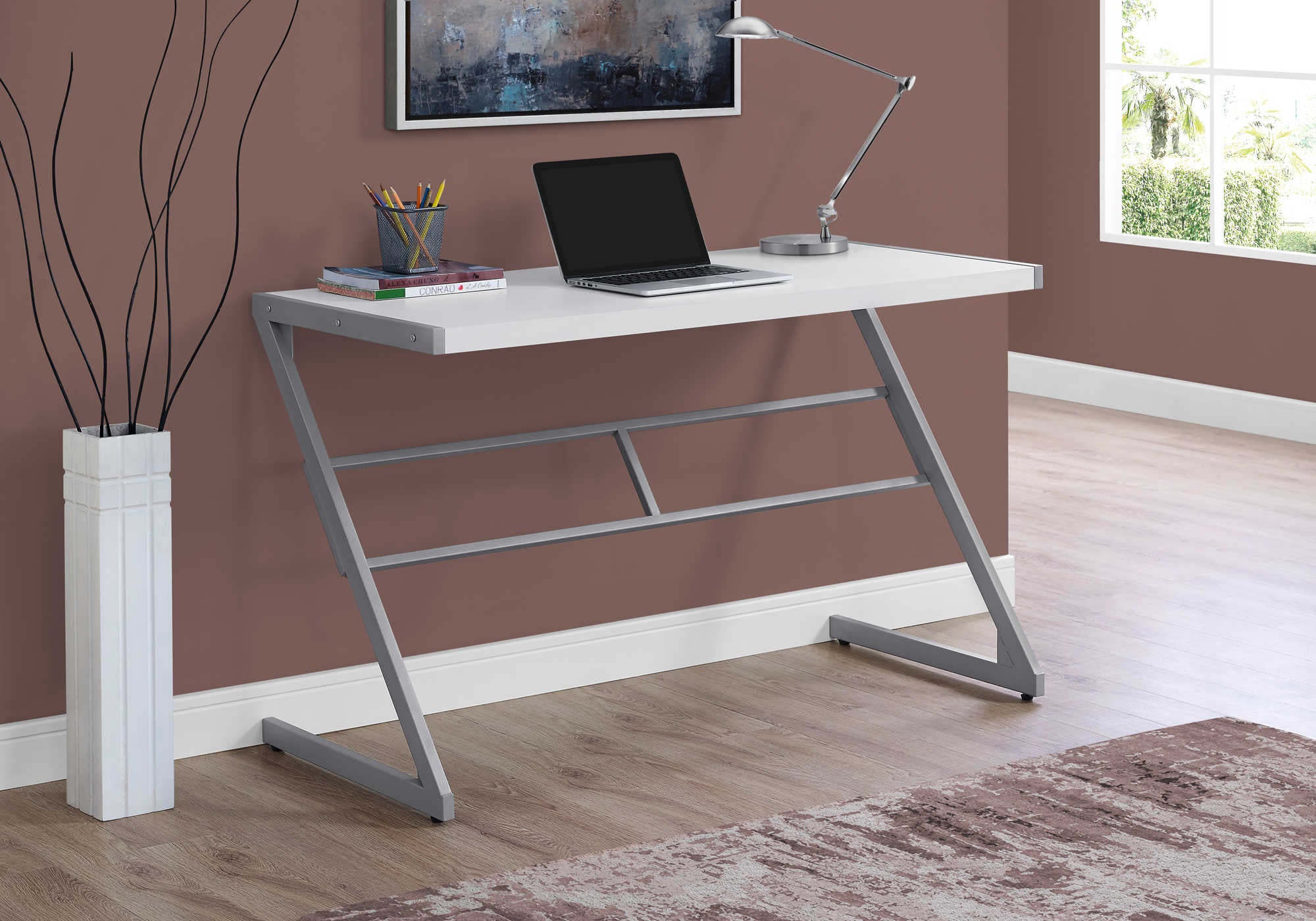 COMPUTER DESK - 48"L / WHITE / SILVER METAL # I 7372