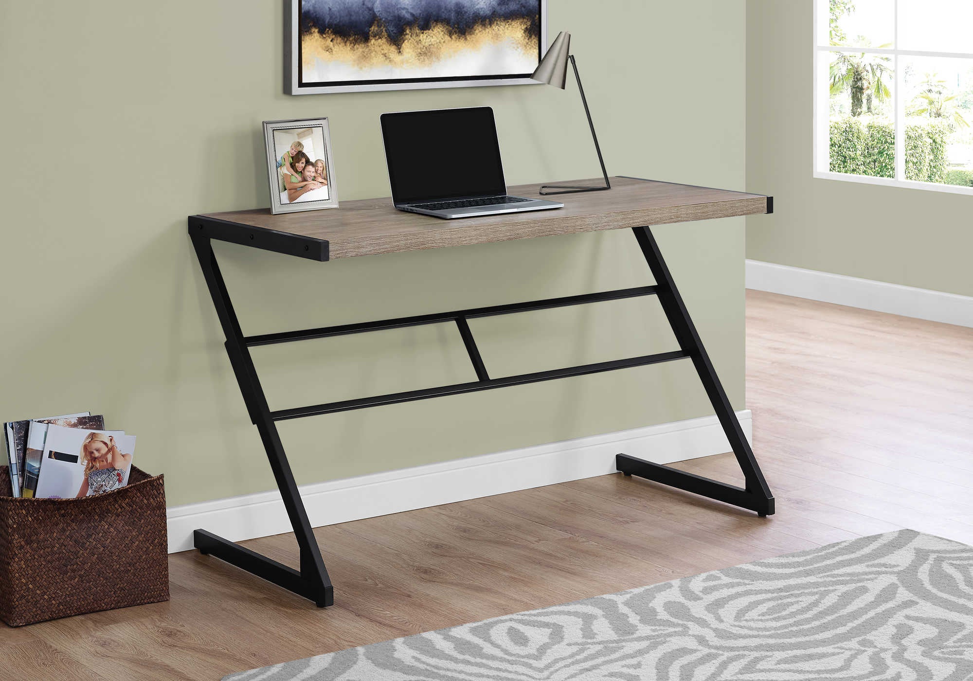COMPUTER DESK - 48"L / DARK TAUPE / BLACK METAL # I 7373