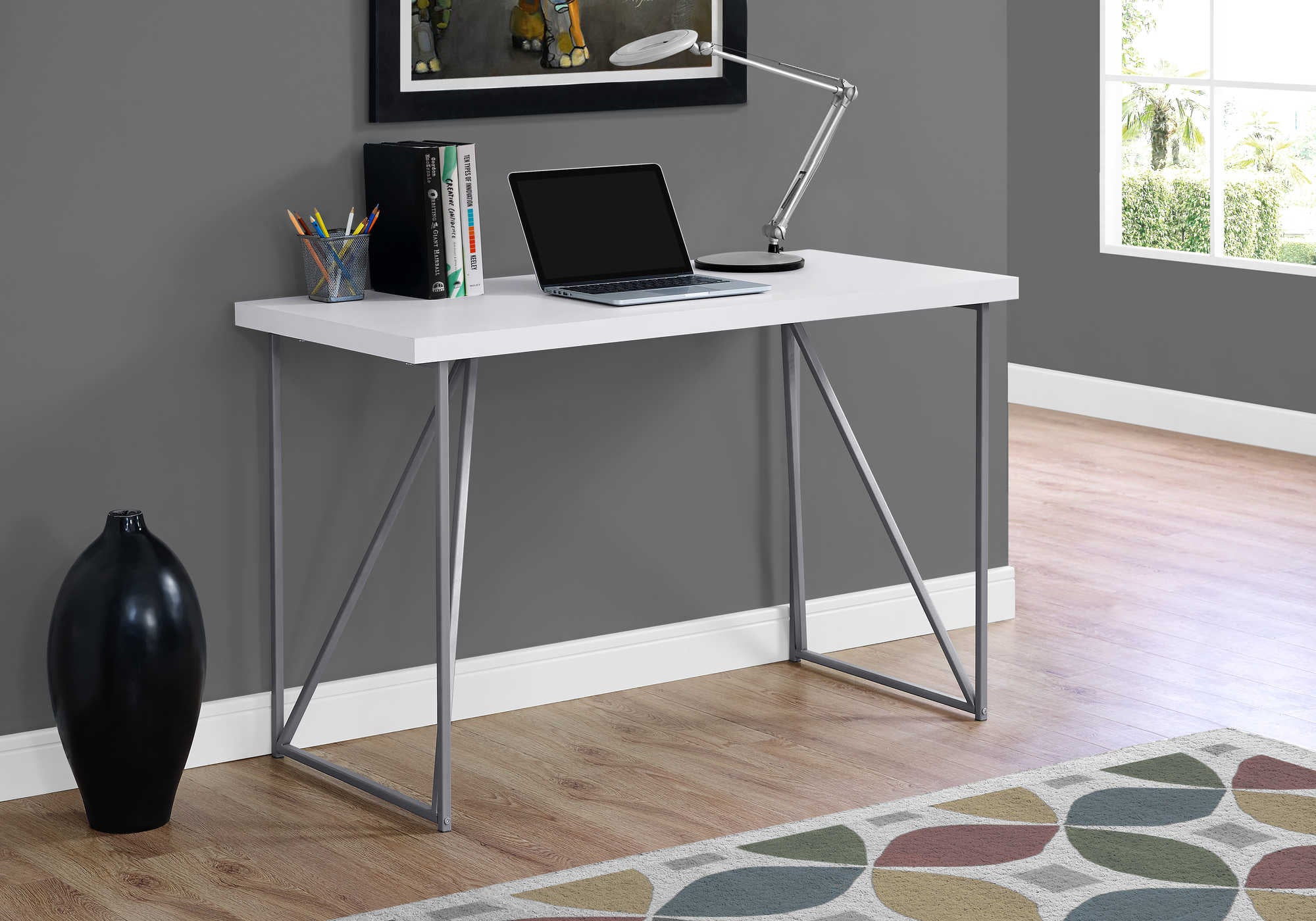 COMPUTER DESK - 48"L / WHITE / SILVER METAL # I 7376