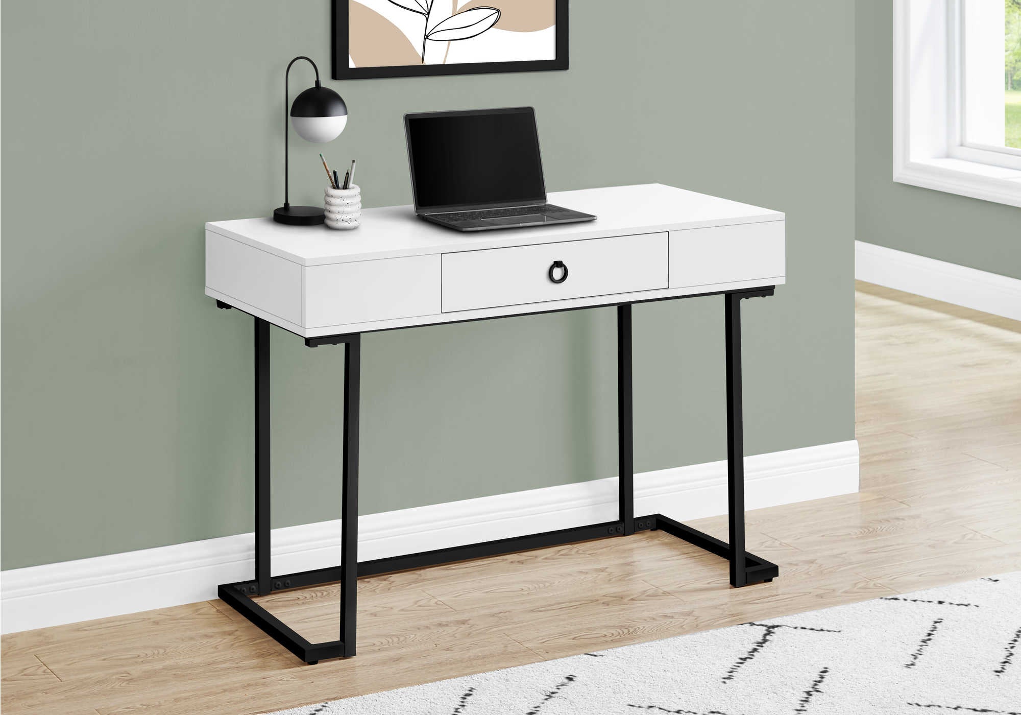 COMPUTER DESK - 42"L / WHITE / BLACK METAL # I 7385