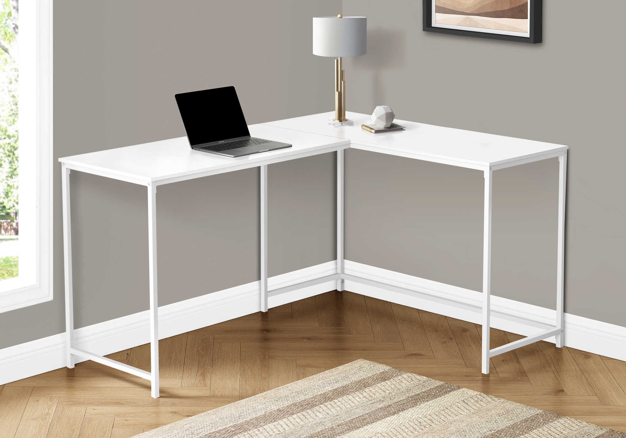 COMPUTER DESK - 58"L / WHITE TOP / WHITE METAL CORNER # I 7395
