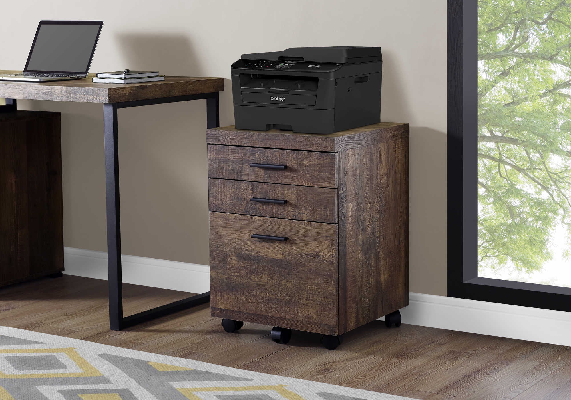FILING CABINET - 3 DRAWER / BROWN RECLAIMED WOOD/ CASTORS # I 7400