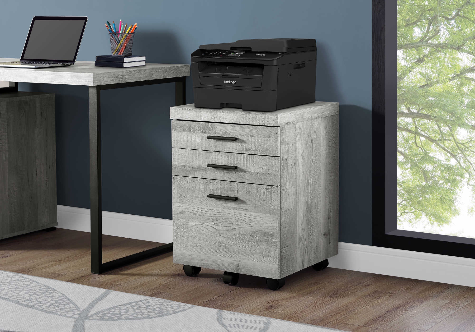 FILING CABINET - 3 DRAWER / GREY RECLAIMED WOOD / CASTORS # I 7401