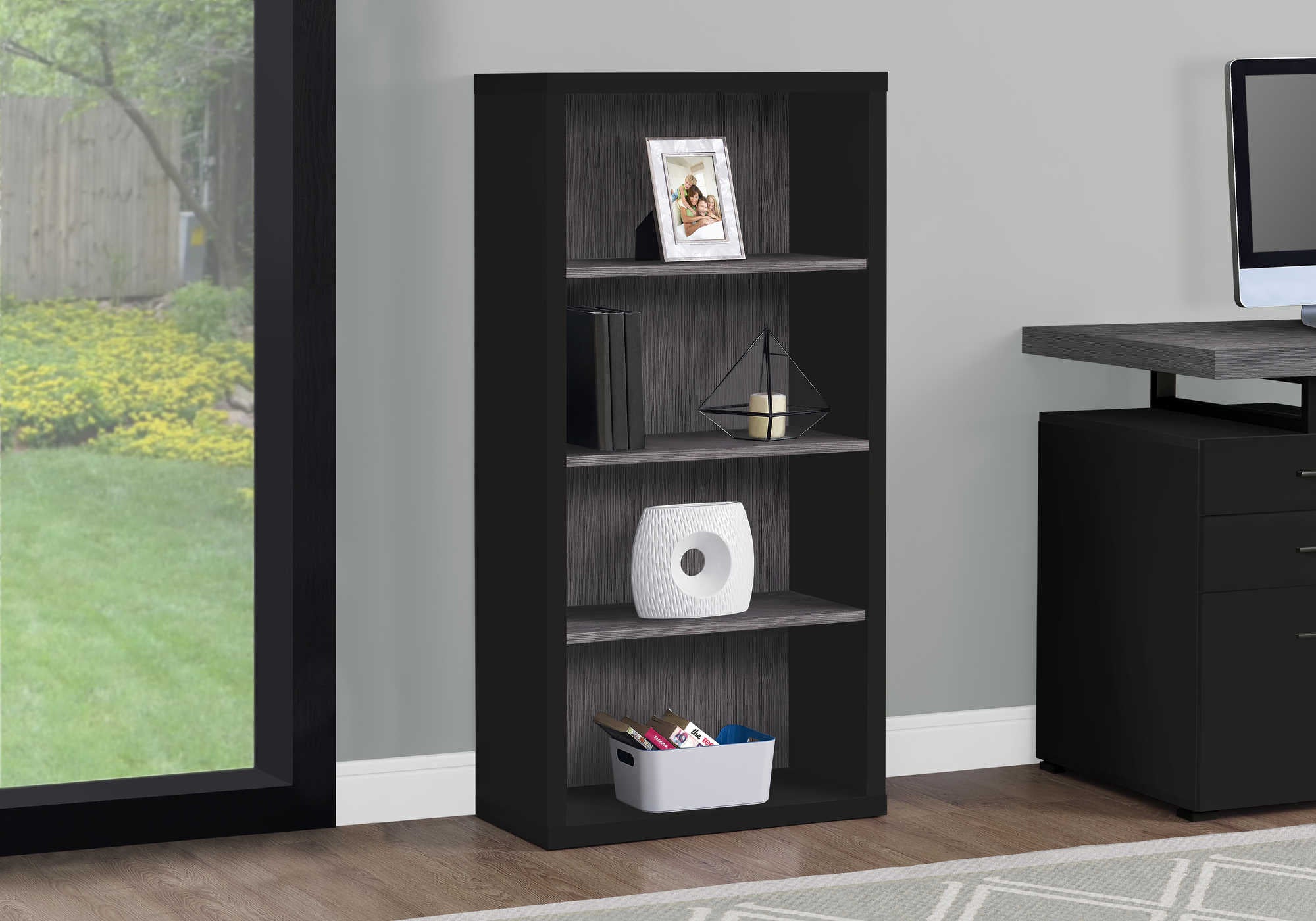 BOOKCASE - 48"H / BLACK / GREY WITH ADJUSTABLE SHELVES # I 7407