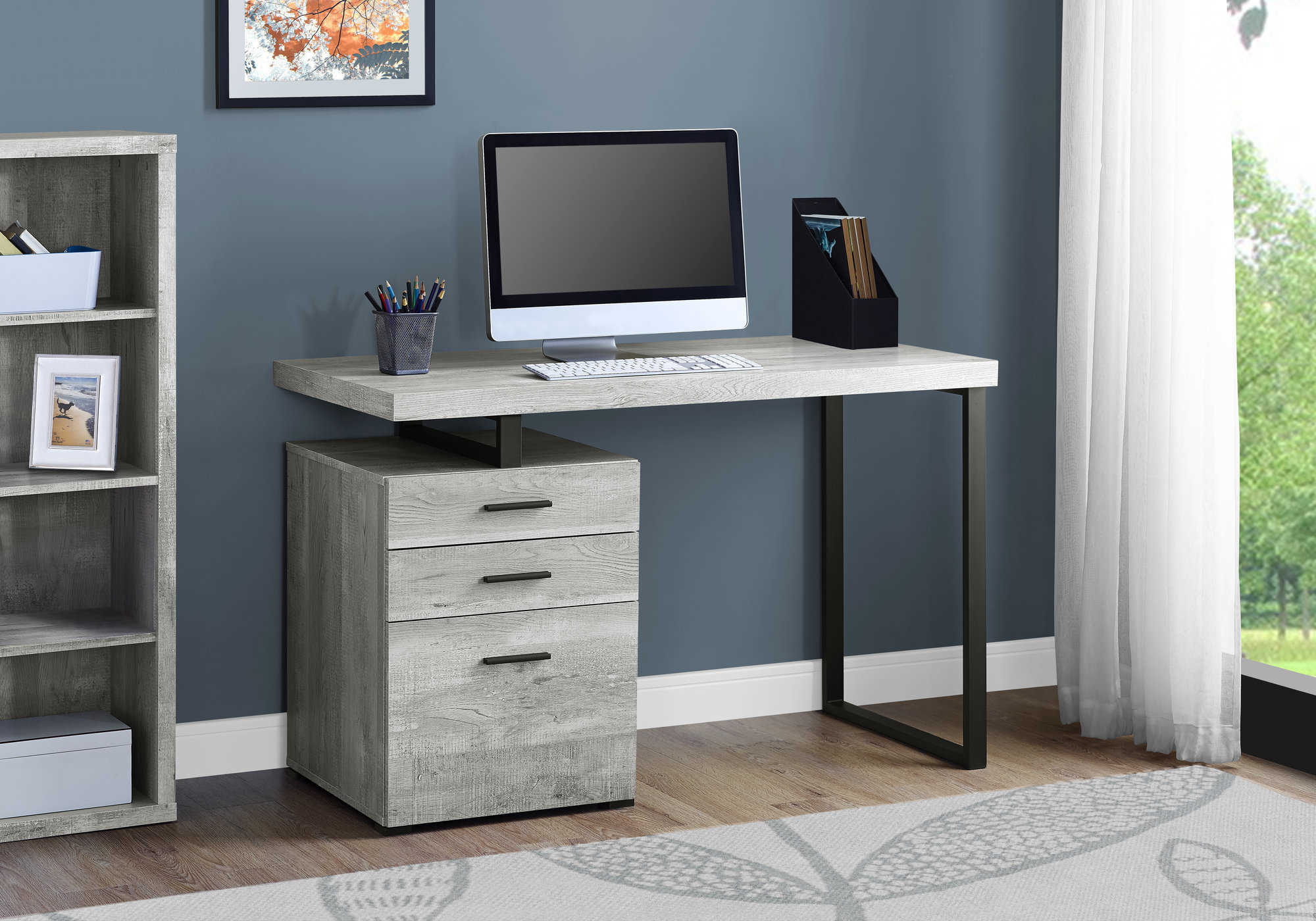 COMPUTER DESK - 48"L / GREY RECLAIMED WOOD / BLACK METAL # I 7409