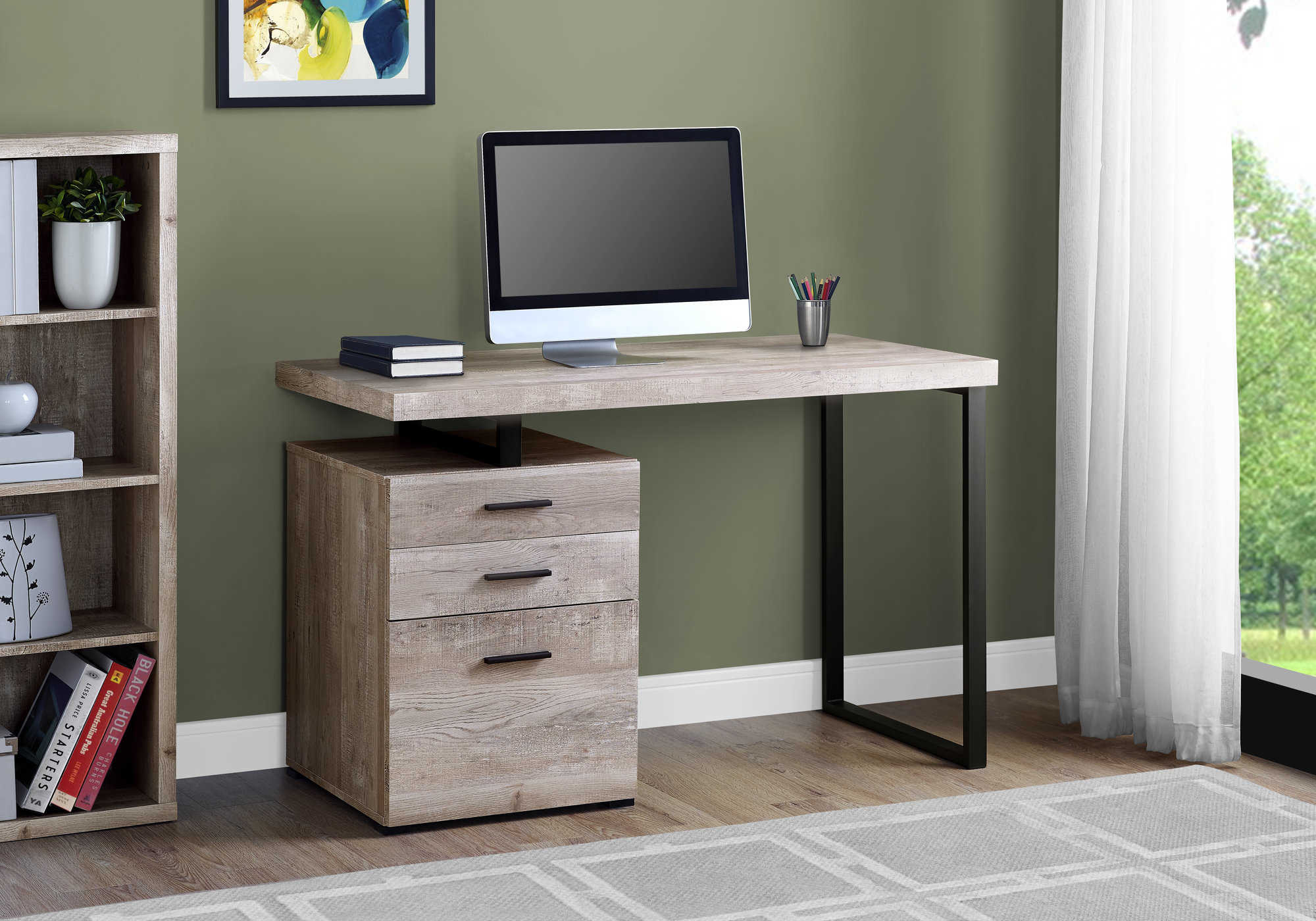 COMPUTER DESK - 48"L / TAUPE RECLAIMED WOOD / BLACK METAL # I 7410