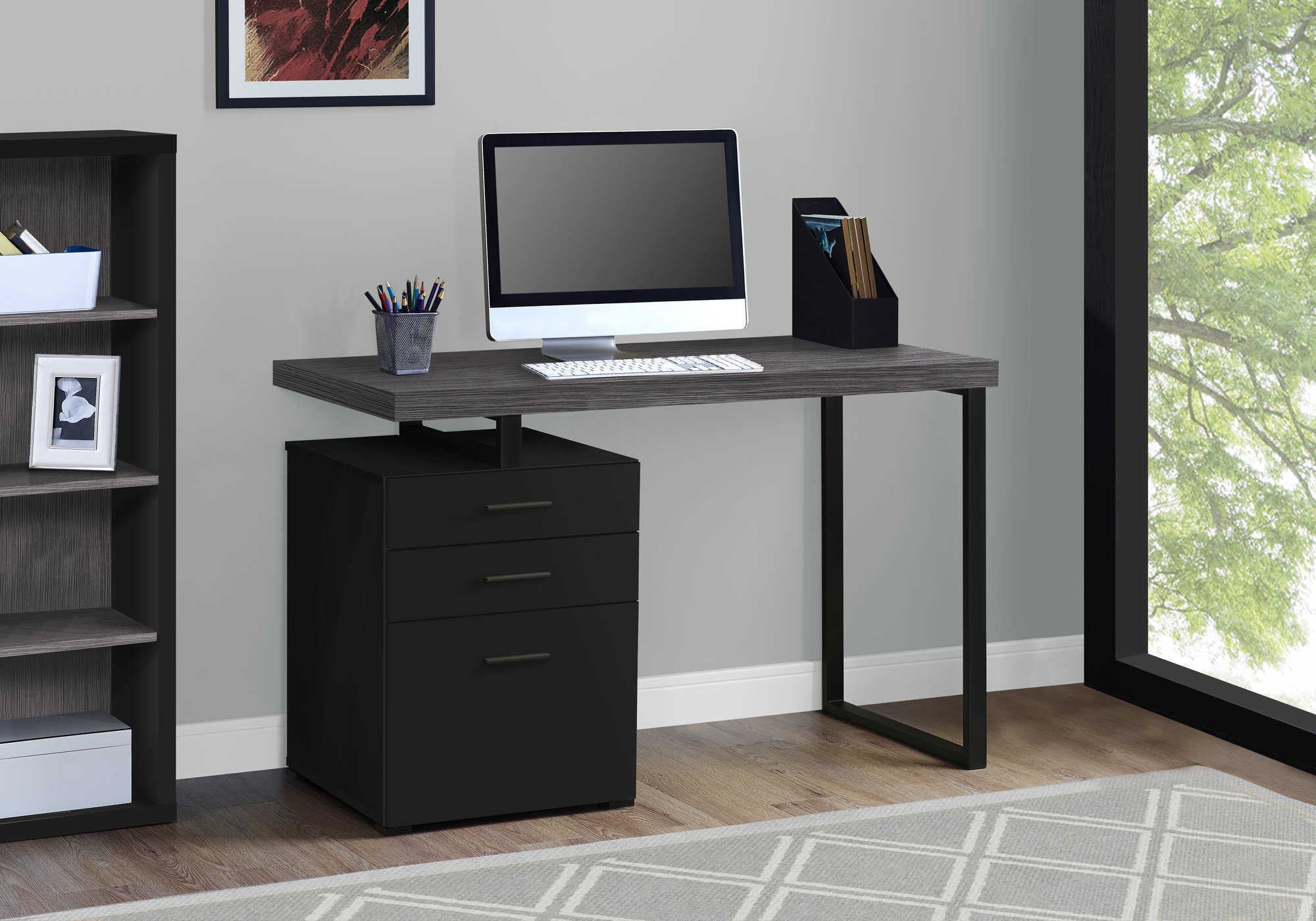 COMPUTER DESK - 48"L / BLACK / GREY TOP LEFT/RIGHT FACING # I 7411