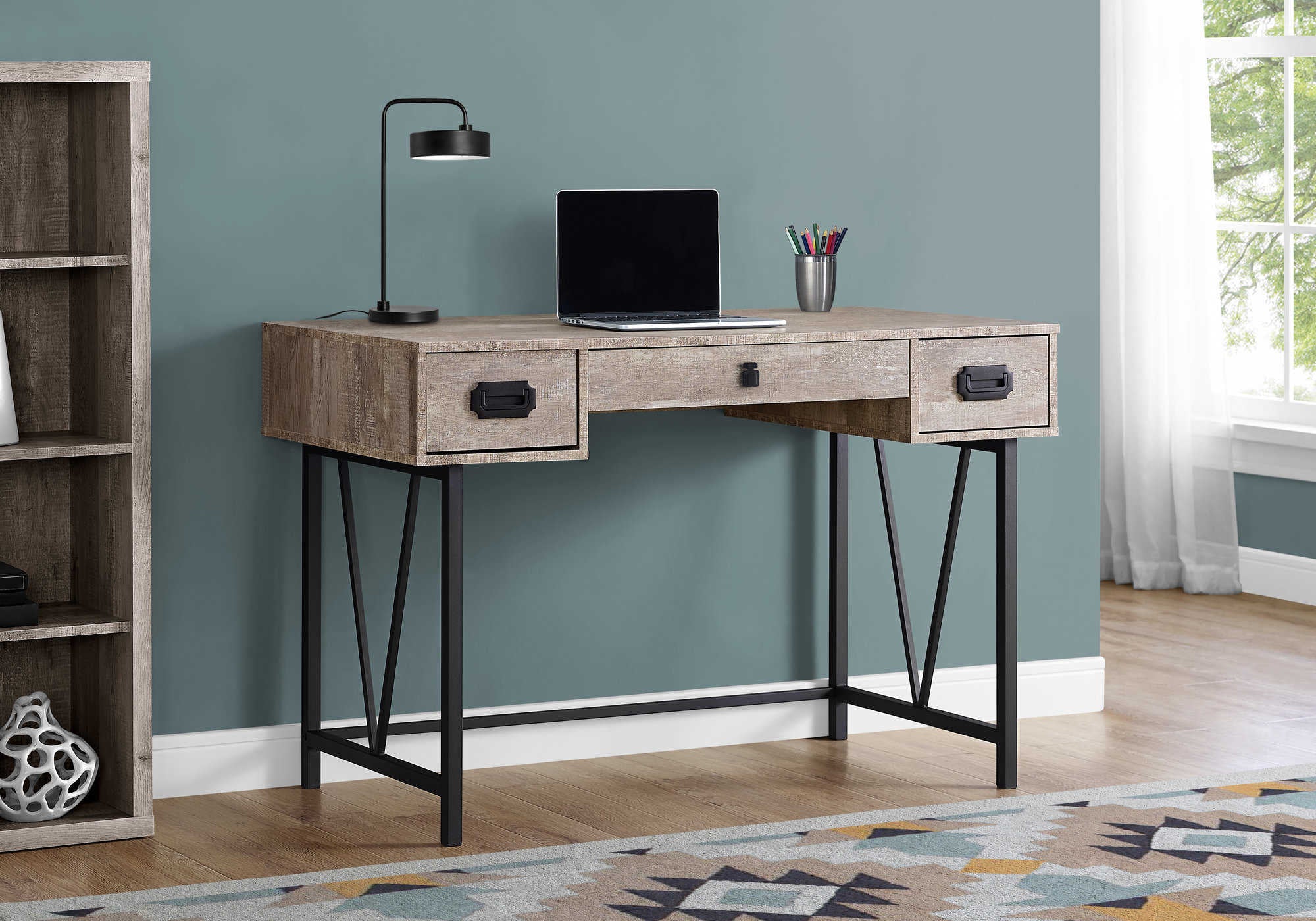 COMPUTER DESK - 48"L / TAUPE RECLAIMED WOOD / BLACK METAL # I 7414