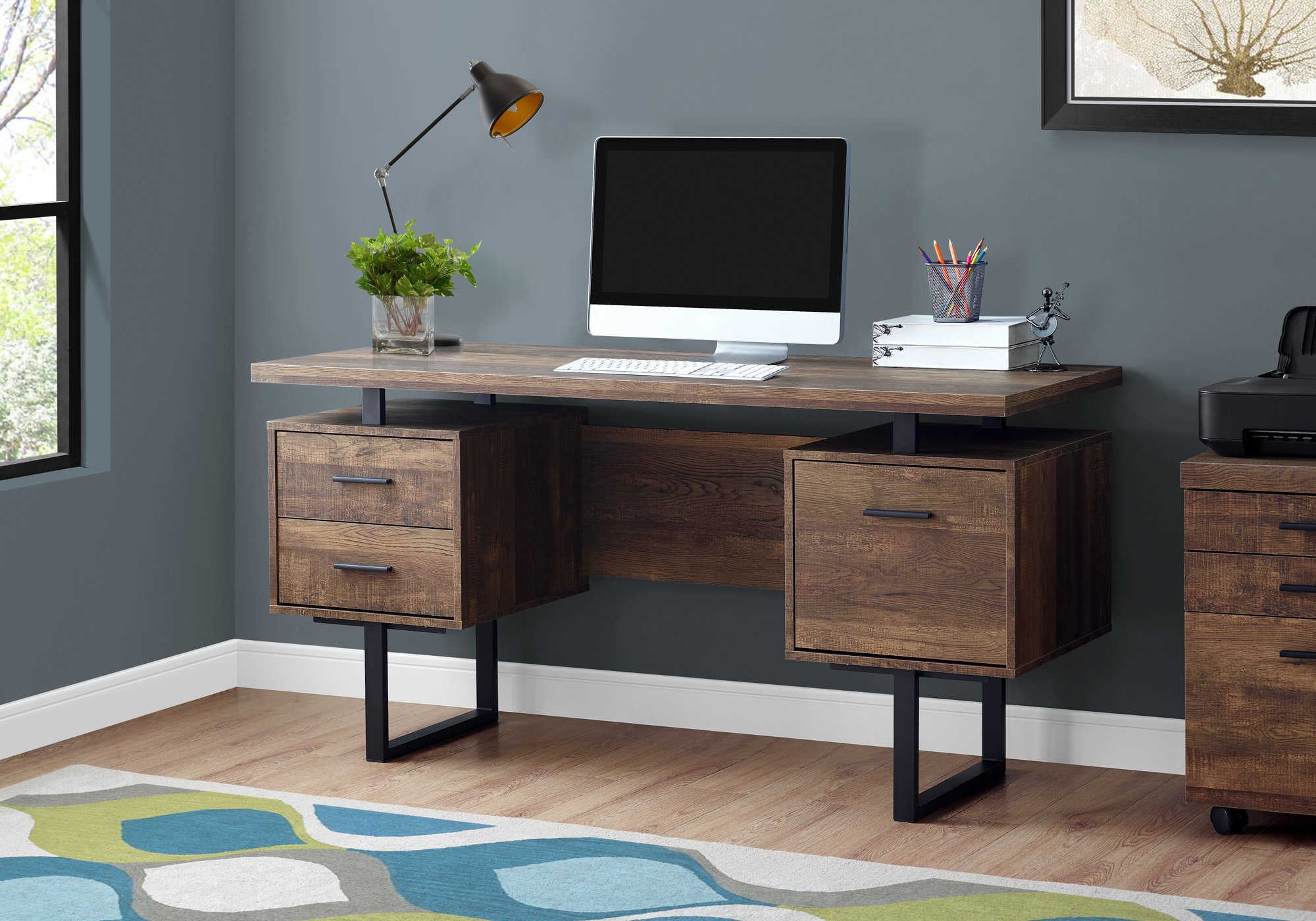 COMPUTER DESK - 60"L / BROWN RECLAIMED WOOD / BLACK METAL # I 7416