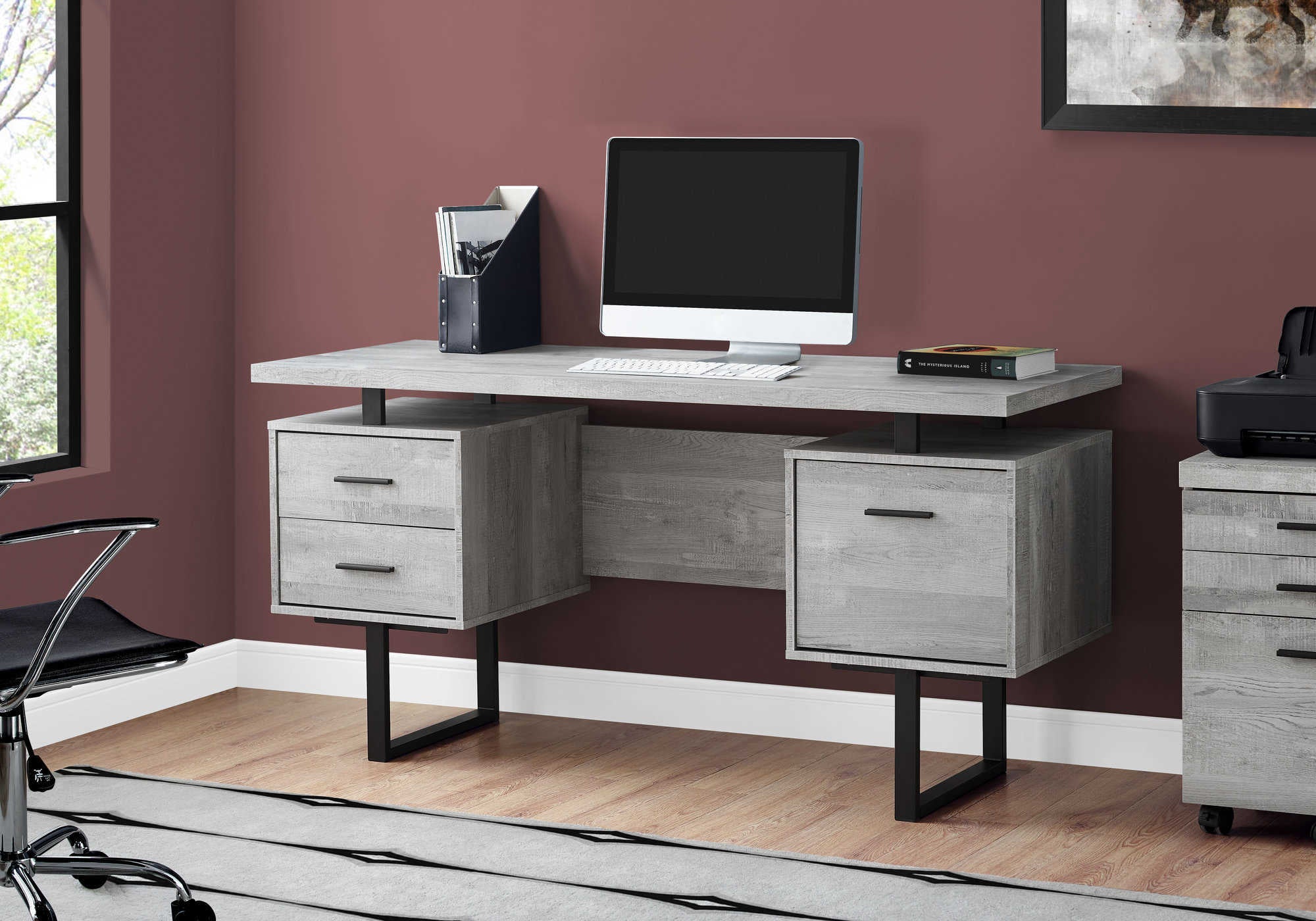 COMPUTER DESK - 60"L / GREY RECLAIMED WOOD / BLACK METAL # I 7417