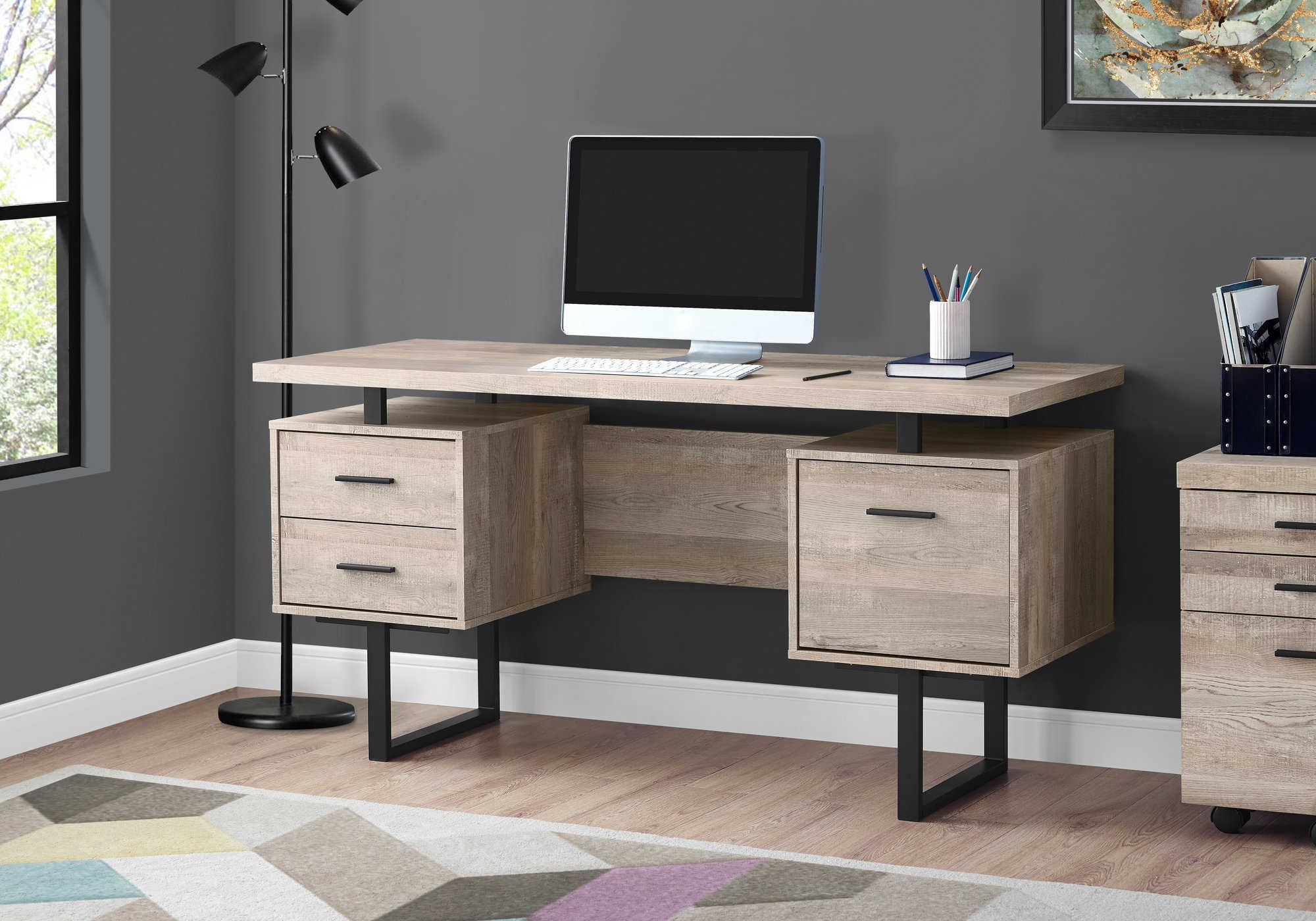 COMPUTER DESK - 60"L / TAUPE RECLAIMED WOOD / BLACK METAL # I 7418