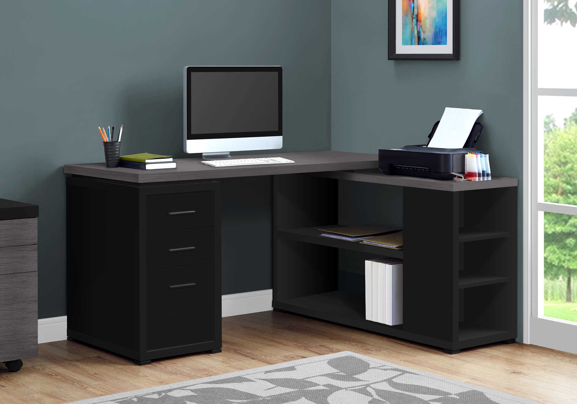 COMPUTER DESK - BLACK / GREY TOP LEFT/RIGHT FACING CORNER # I 7419