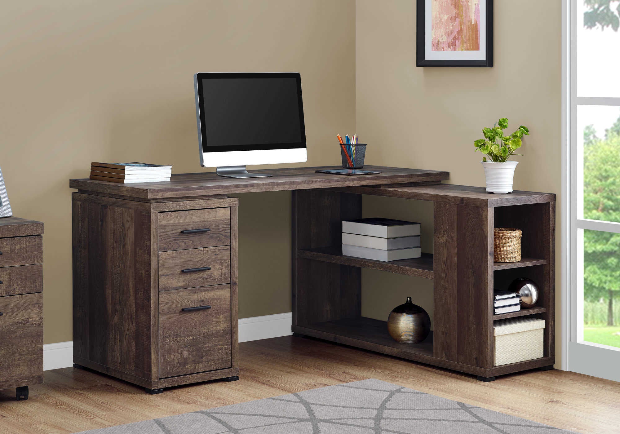 COMPUTER DESK - BROWN RECLAIMED WOOD L/R FACING CORNER # I 7420