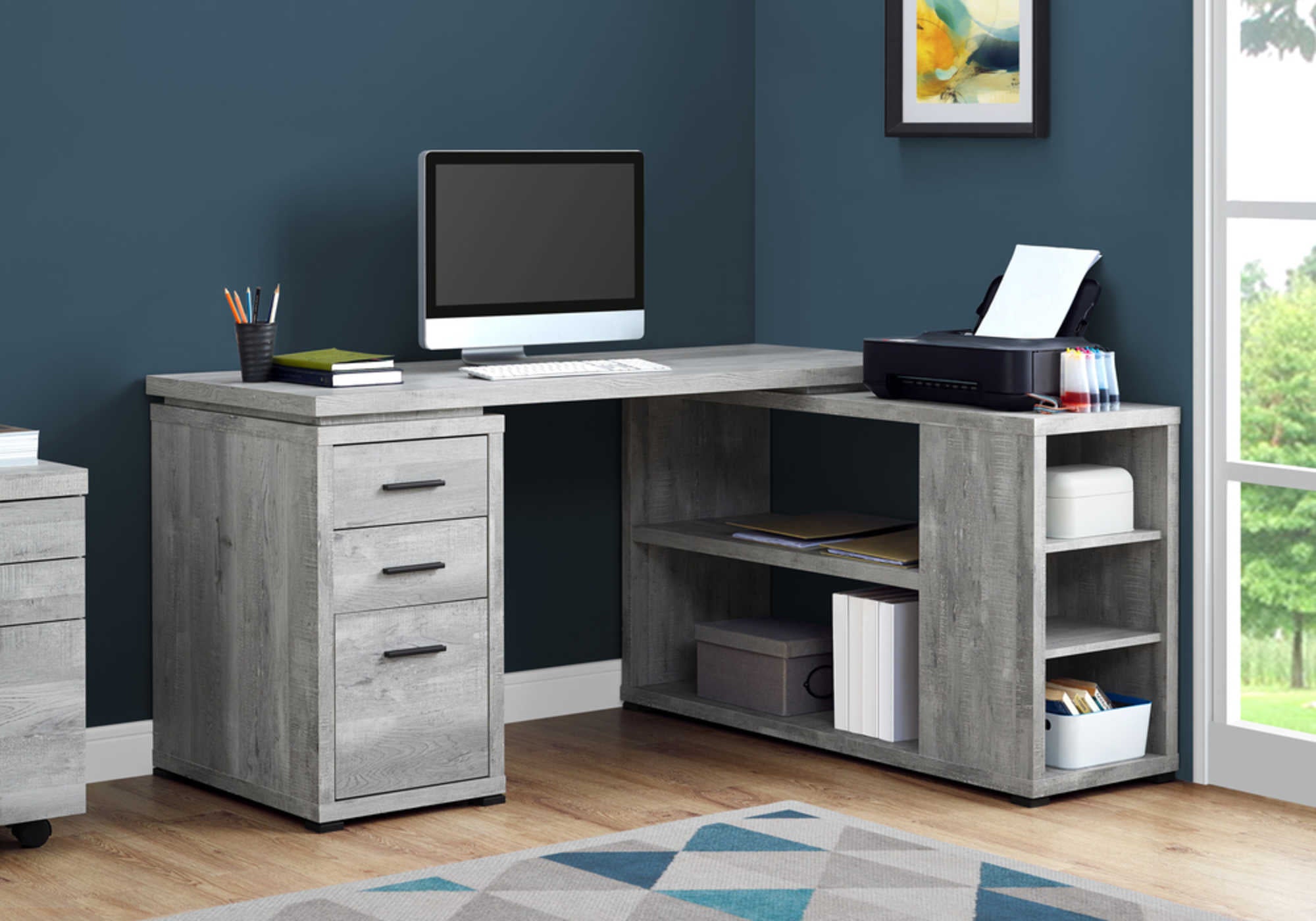 COMPUTER DESK - GREY RECLAIMED WOOD L/R FACING CORNER # I 7421