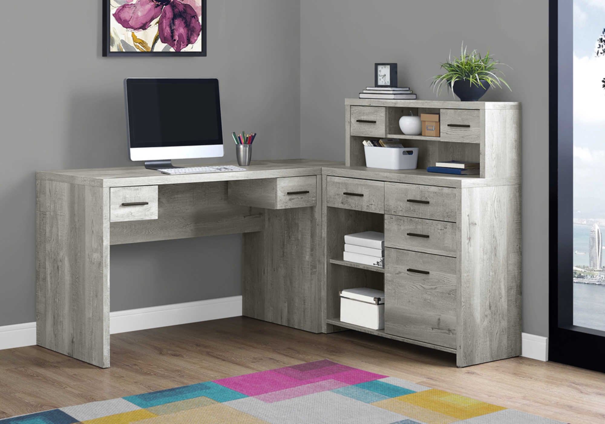 COMPUTER DESK - GREY RECLAIMED WOOD L/R FACING CORNER # I 7428