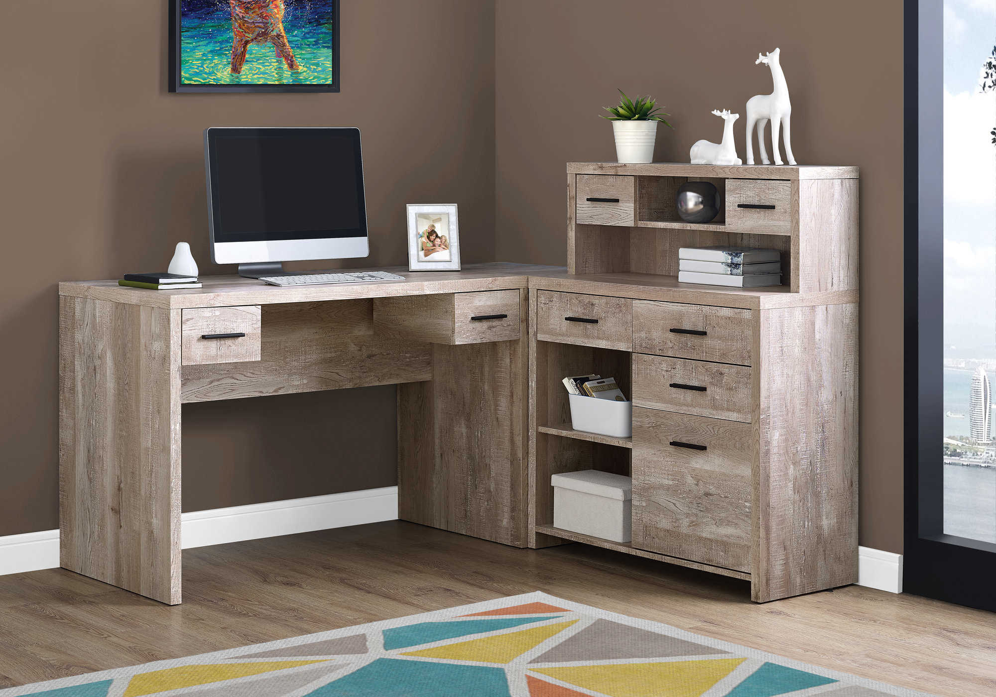 COMPUTER DESK - TAUPE RECLAIMED WOOD L/R FACING CORNER # I 7429