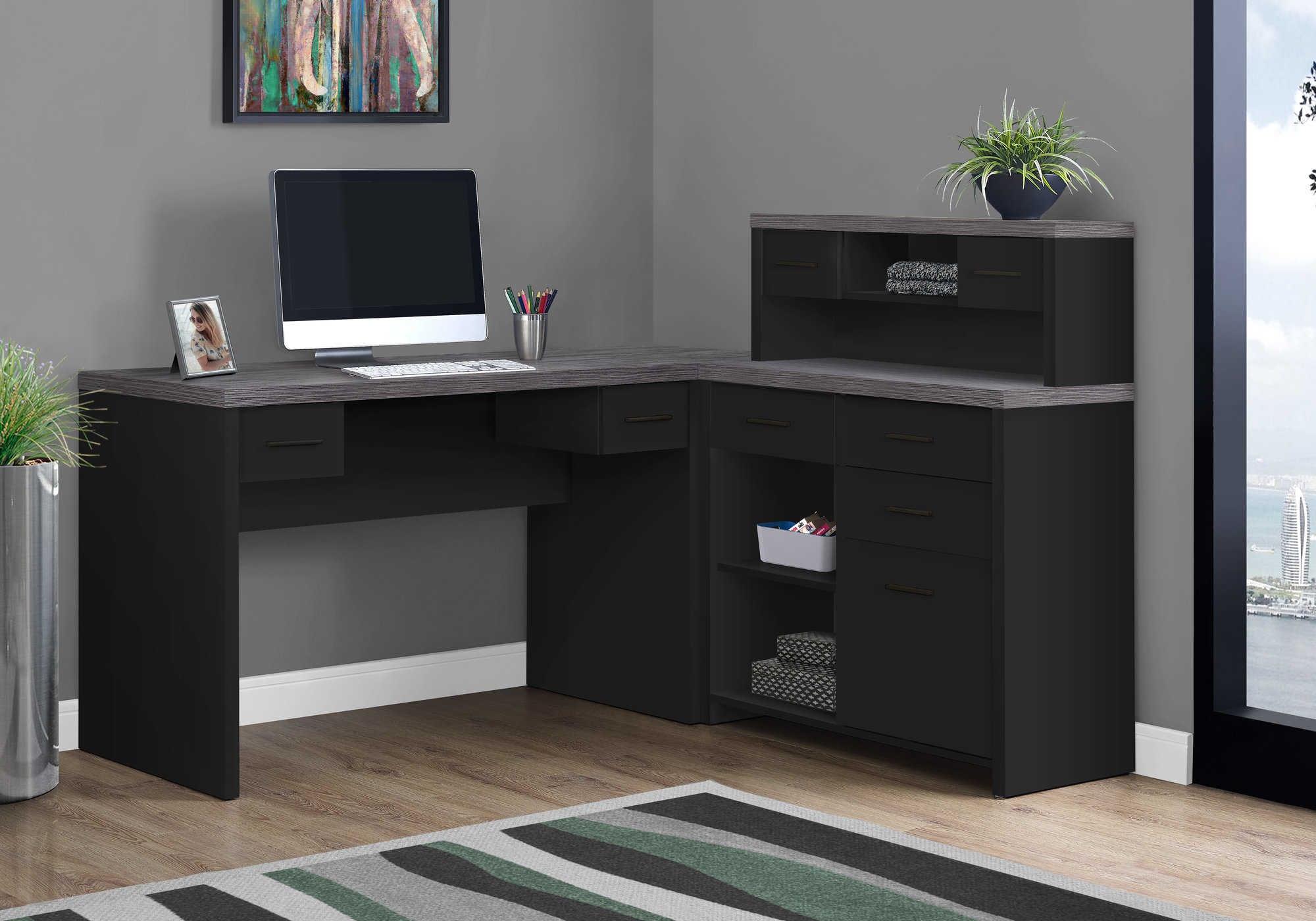 COMPUTER DESK - BLACK / GREY TOP LEFT/RIGHT FACING CORNER # I 7430