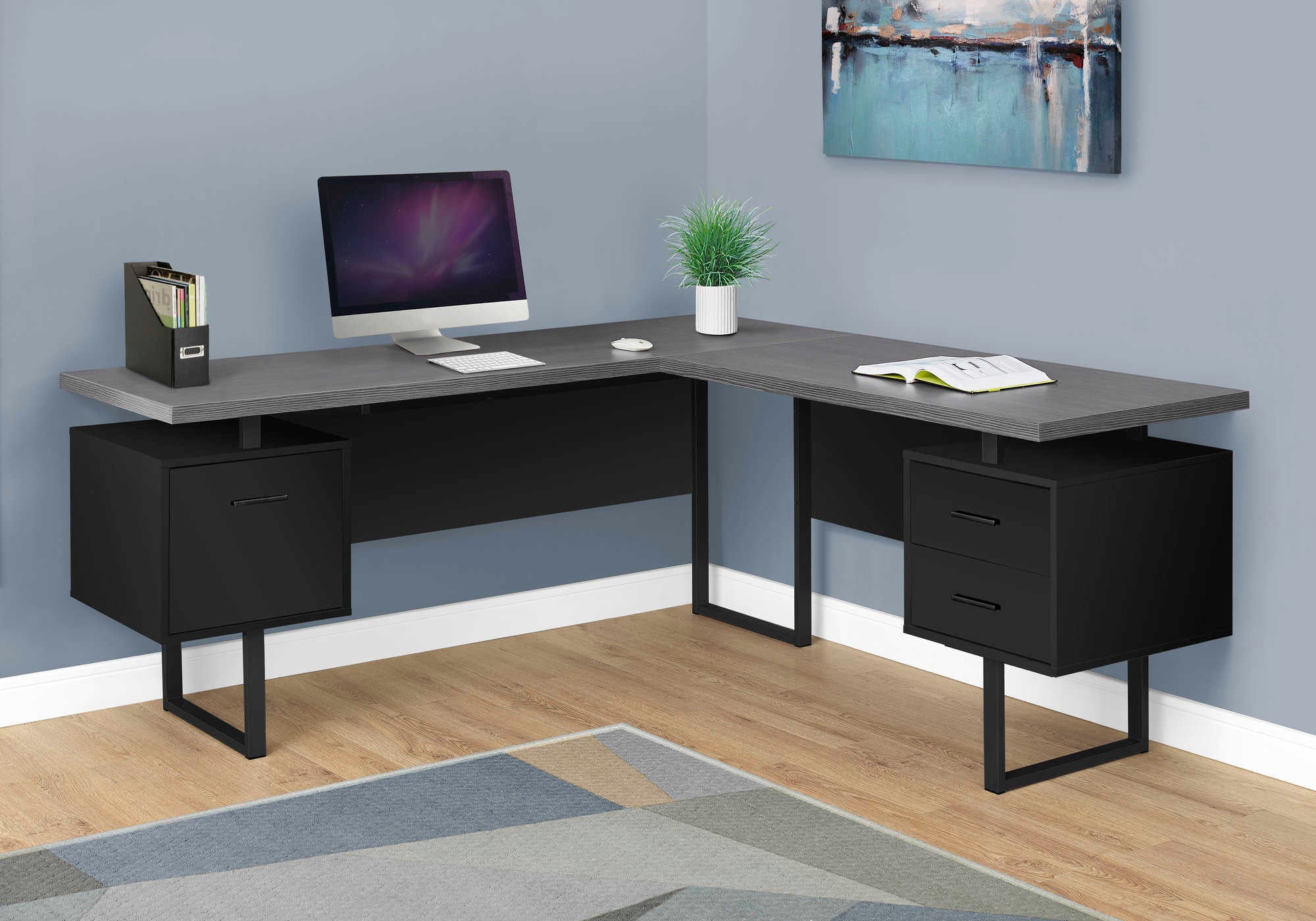 COMPUTER DESK - 70"L / BLACK / GREY TOP LEFT/RIGHT FACING # I 7432