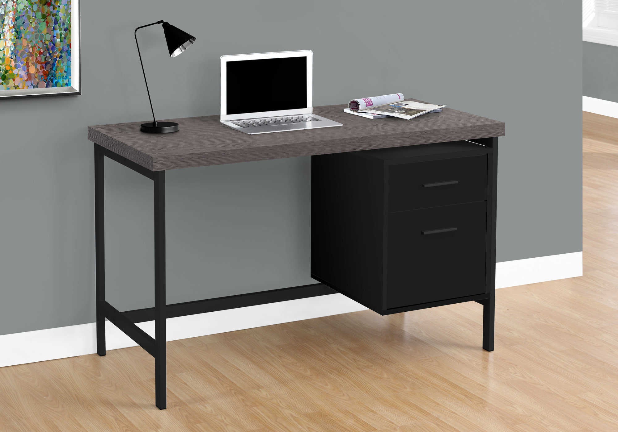 COMPUTER DESK - 48"L / BLACK / GREY TOP / BLACK METAL # I 7437