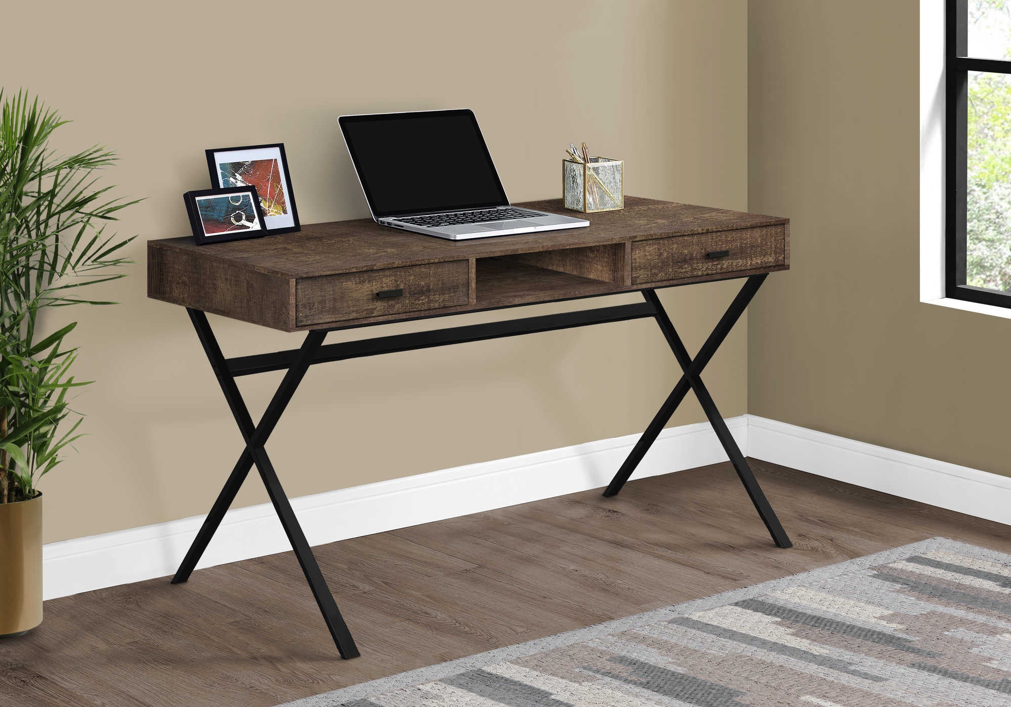 COMPUTER DESK - 48"L / BROWN RECLAIMED WOOD / BLACK METAL # I 7447