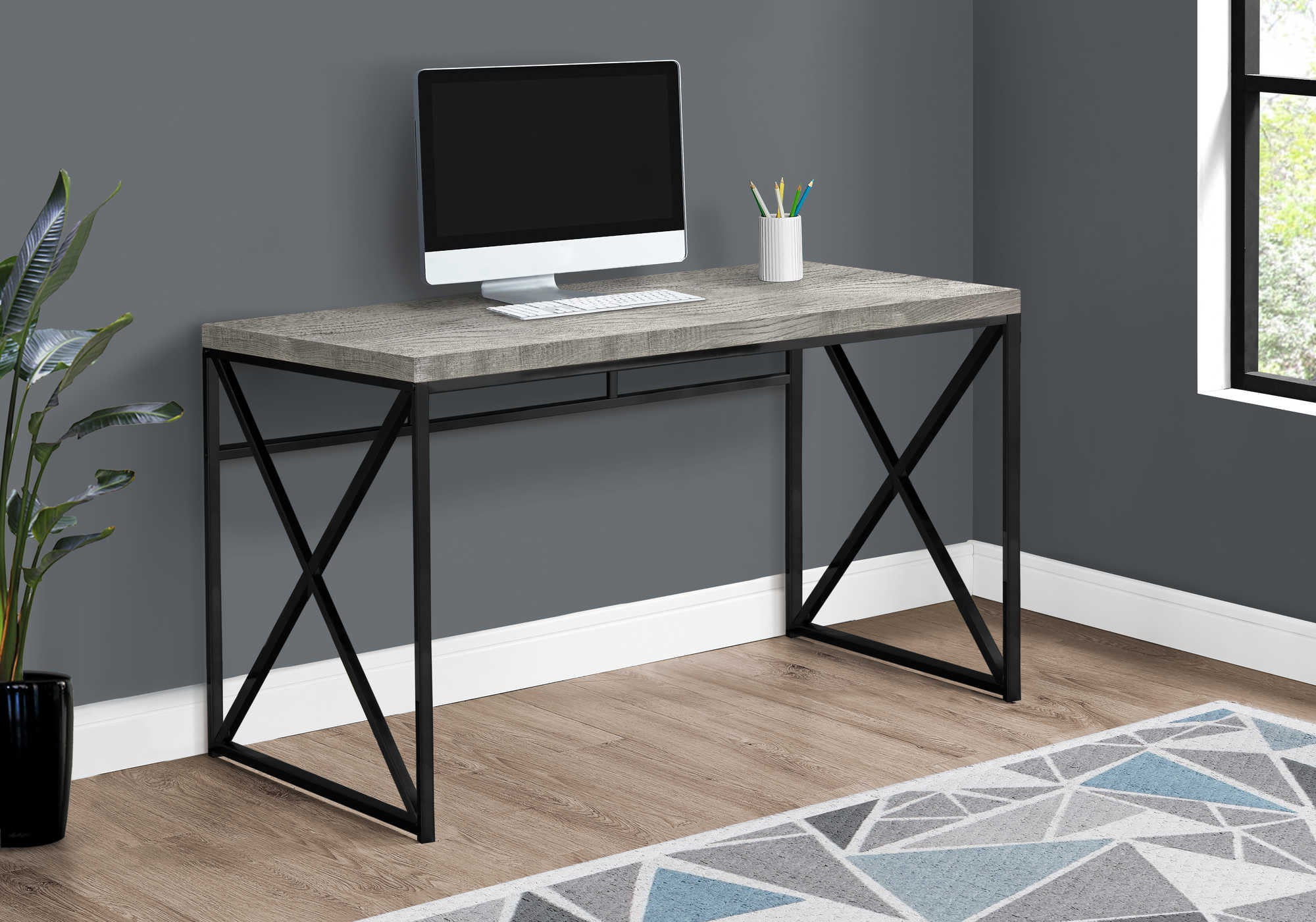 COMPUTER DESK - 48"L / GREY RECLAIMED WOOD / BLACK METAL # I 7451