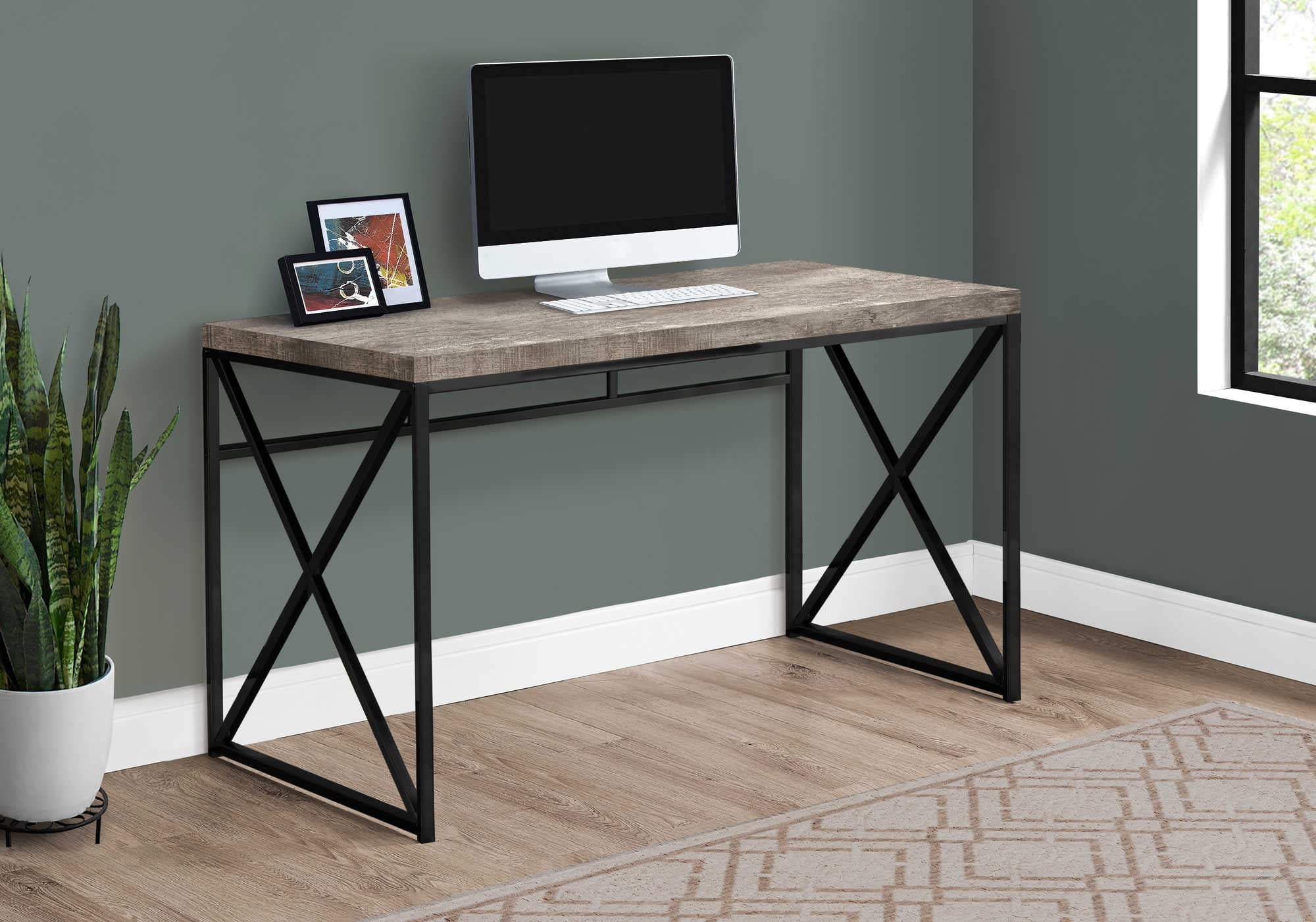 COMPUTER DESK - 48"L / TAUPE RECLAIMED WOOD / BLACK METAL # I 7452