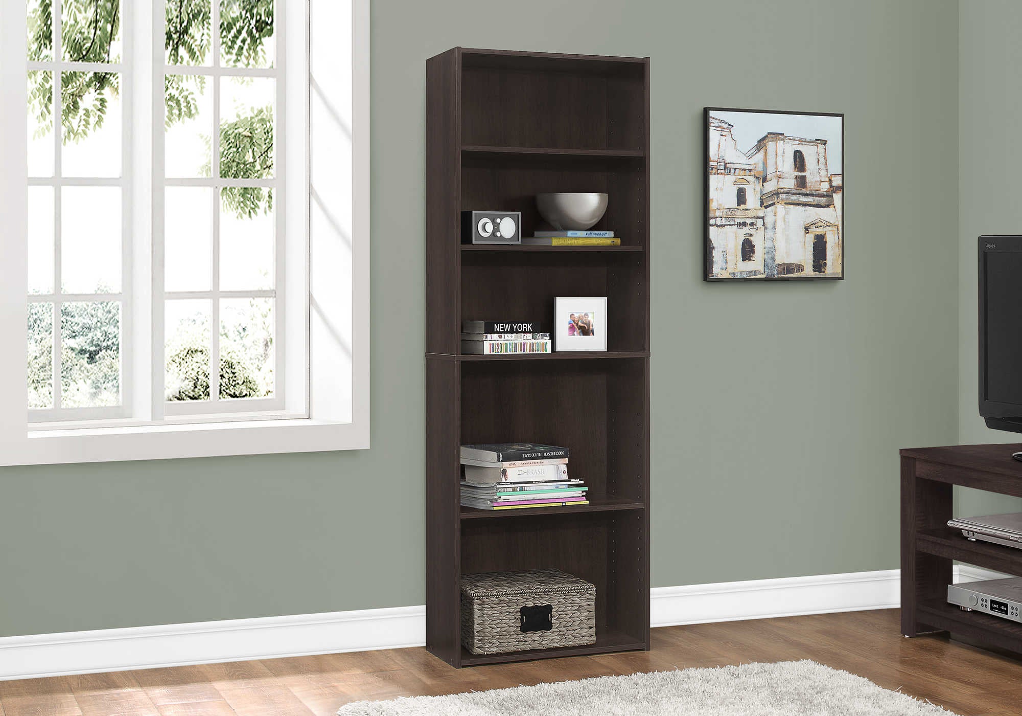 BOOKCASE - 72"H / ESPRESSO WITH 5 SHELVES # I 7467