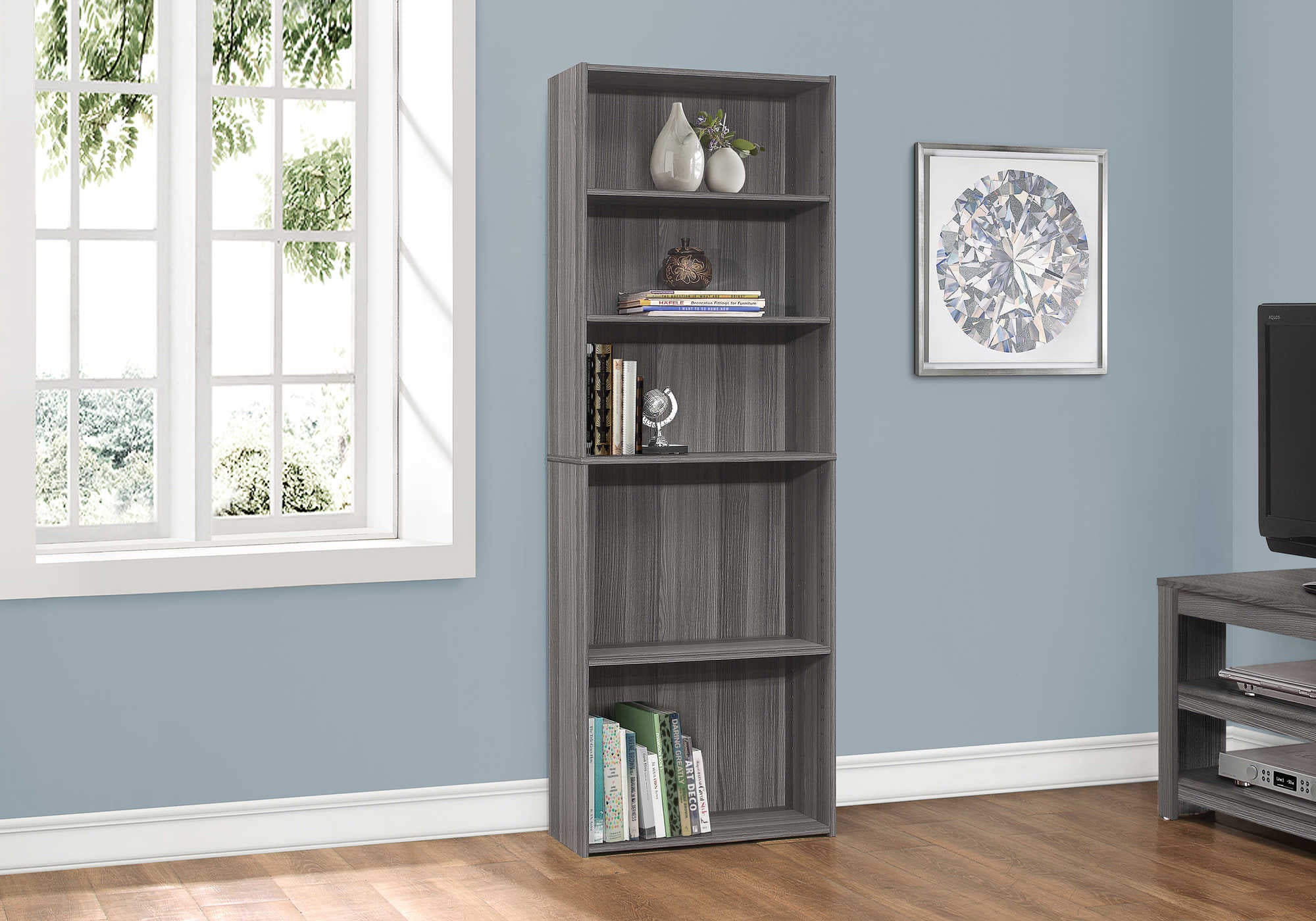 BOOKCASE - 72"H / GREY WITH 5 SHELVES # I 7469