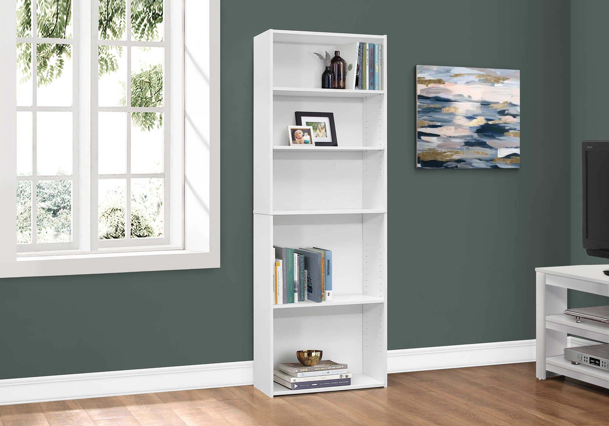 BOOKCASE - 72"H / WHITE WITH 5 SHELVES # I 7470