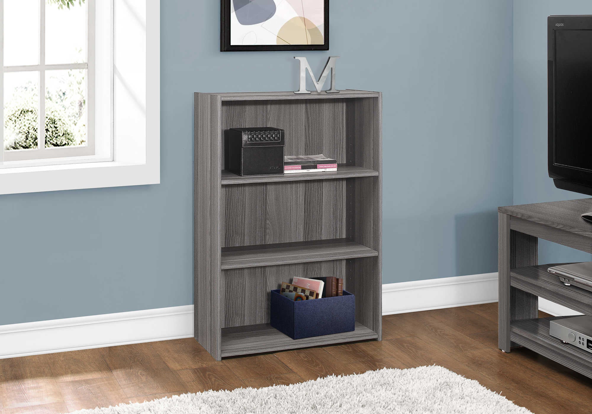 BOOKCASE - 36"H / GREY WITH 3 SHELVES # I 7478