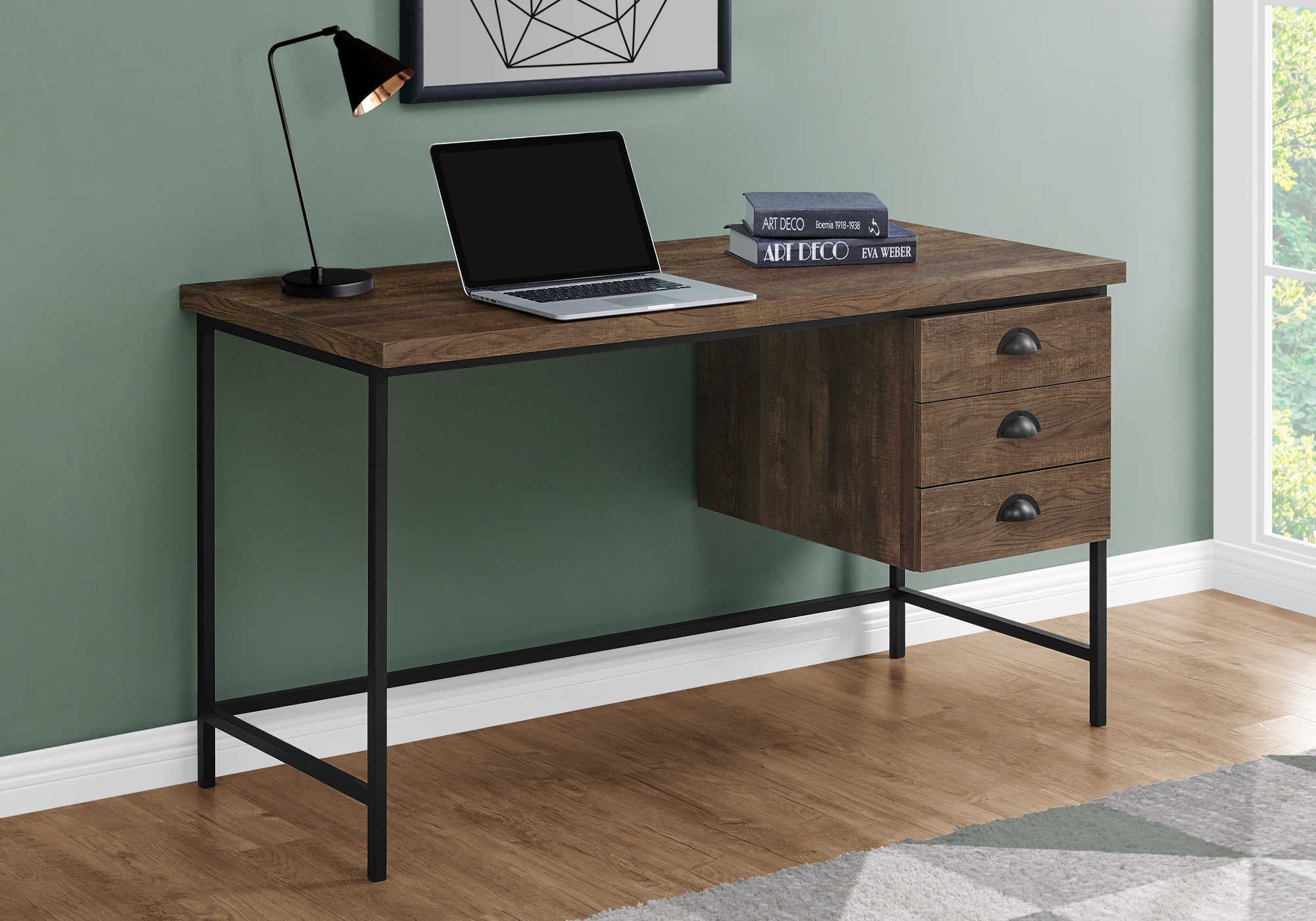 COMPUTER DESK - 55"L / BROWN RECLAIMED WOOD / BLACK METAL # I 7485