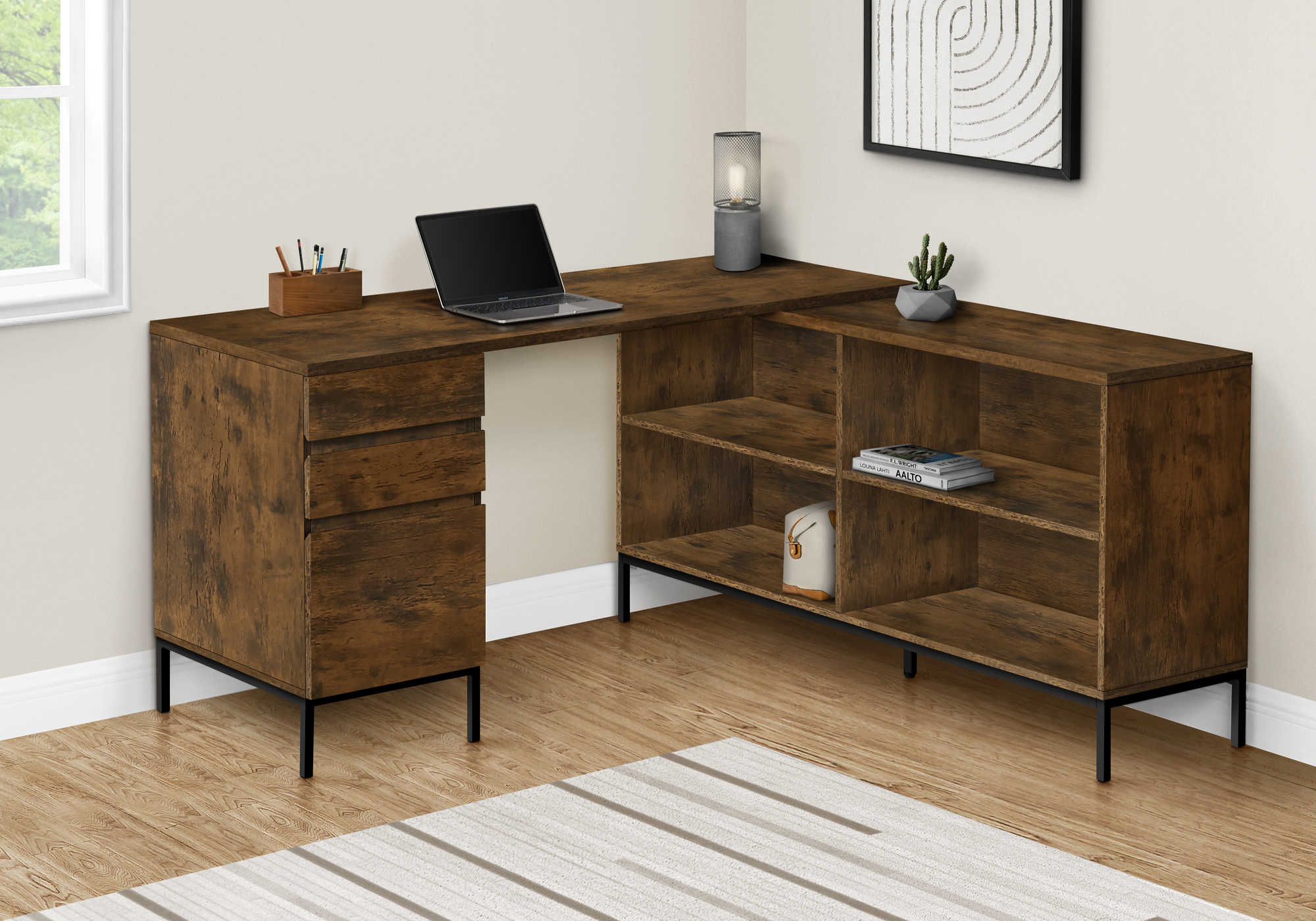 COMPUTER DESK - 60"L / RUSTIC BROWN L-SHAPED CORNER # I 7490