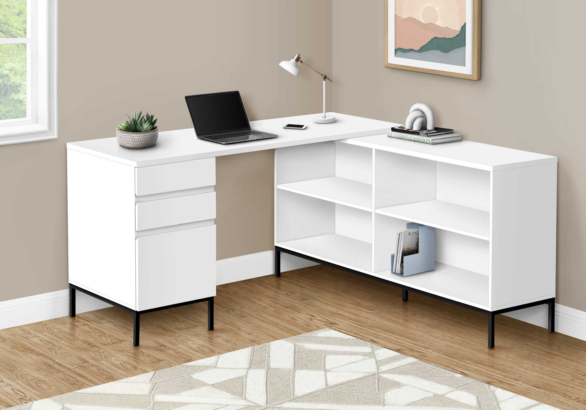 COMPUTER DESK - 60"L / WHITE L-SHAPED CORNER # I 7494