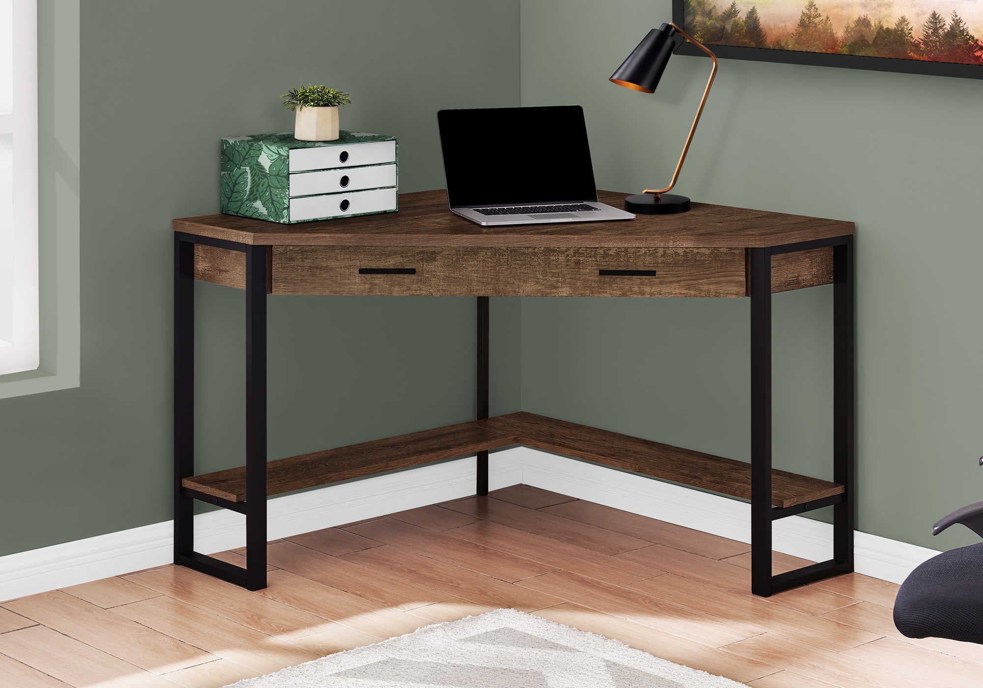 COMPUTER DESK - 42"L / BROWN RECLAIMED WOOD CORNER # I 7504