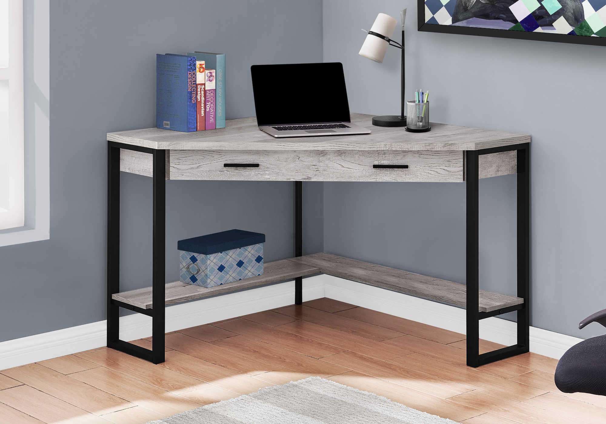 COMPUTER DESK - 42"L / GREY RECLAIMED WOOD CORNER # I 7505