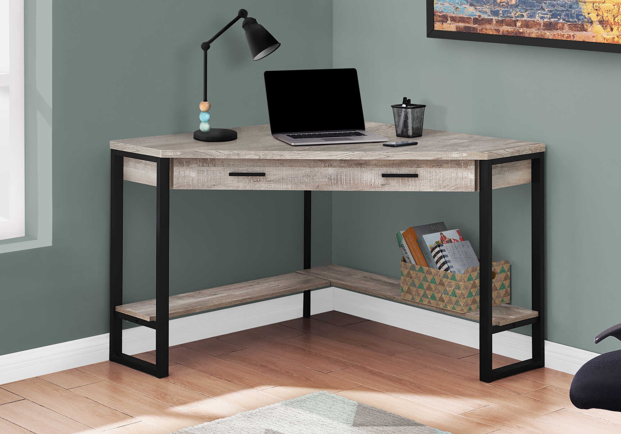 COMPUTER DESK - 42"L / TAUPE RECLAIMED WOOD CORNER # I 7506