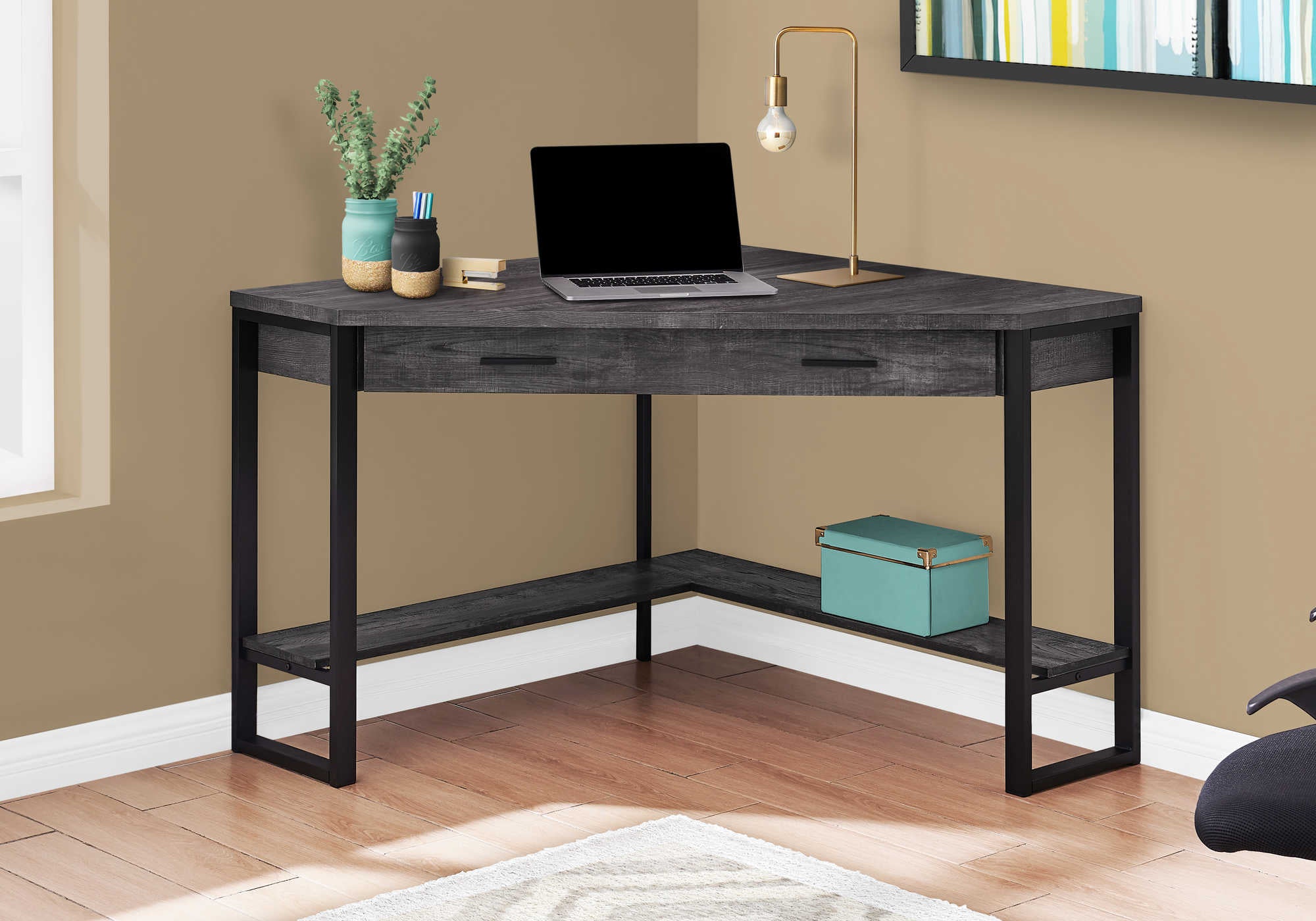 COMPUTER DESK - 42"L / BLACK RECLAIMED WOOD CORNER # I 7507