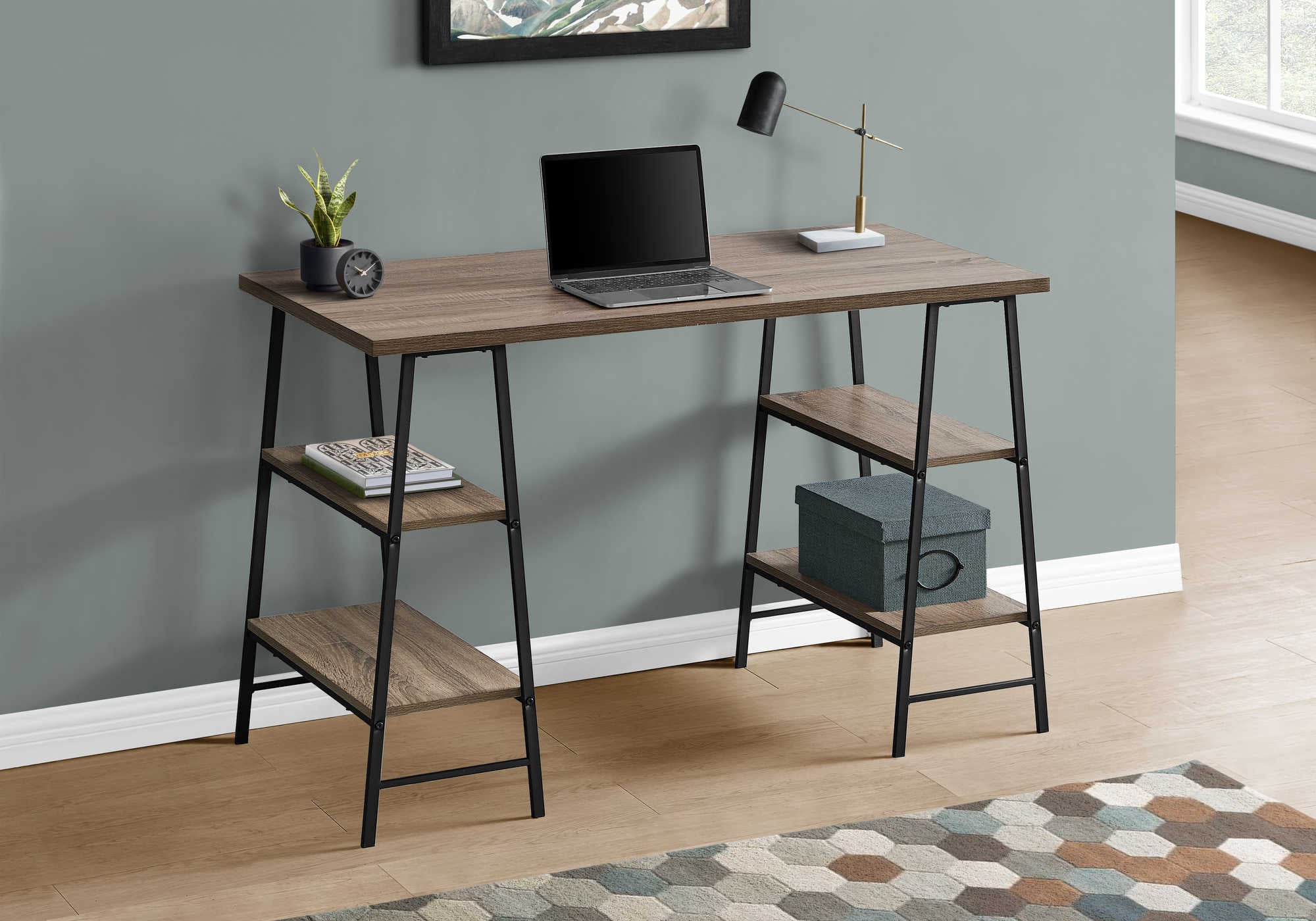COMPUTER DESK - 48"L / DARK TAUPE / BLACK METAL # I 7523