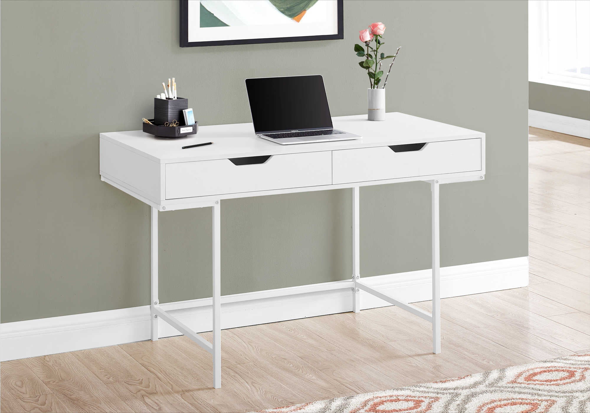 COMPUTER DESK - 48"L / WHITE / WHITE METAL # I 7554