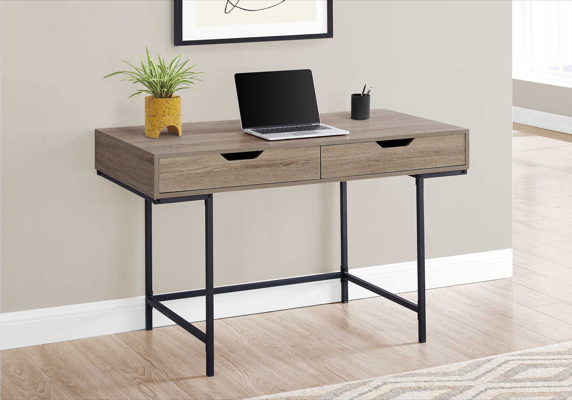 COMPUTER DESK - 48"L / DARK TAUPE / BLACK METAL # I 7555
