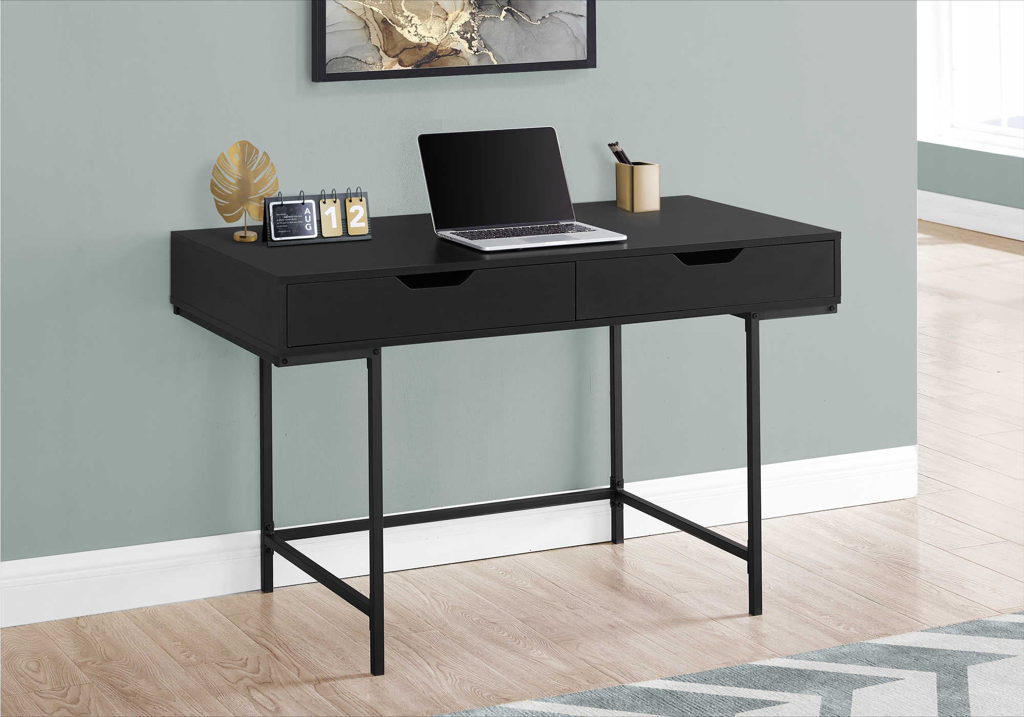 COMPUTER DESK - 48"L / BLACK / BLACK METAL # I 7556