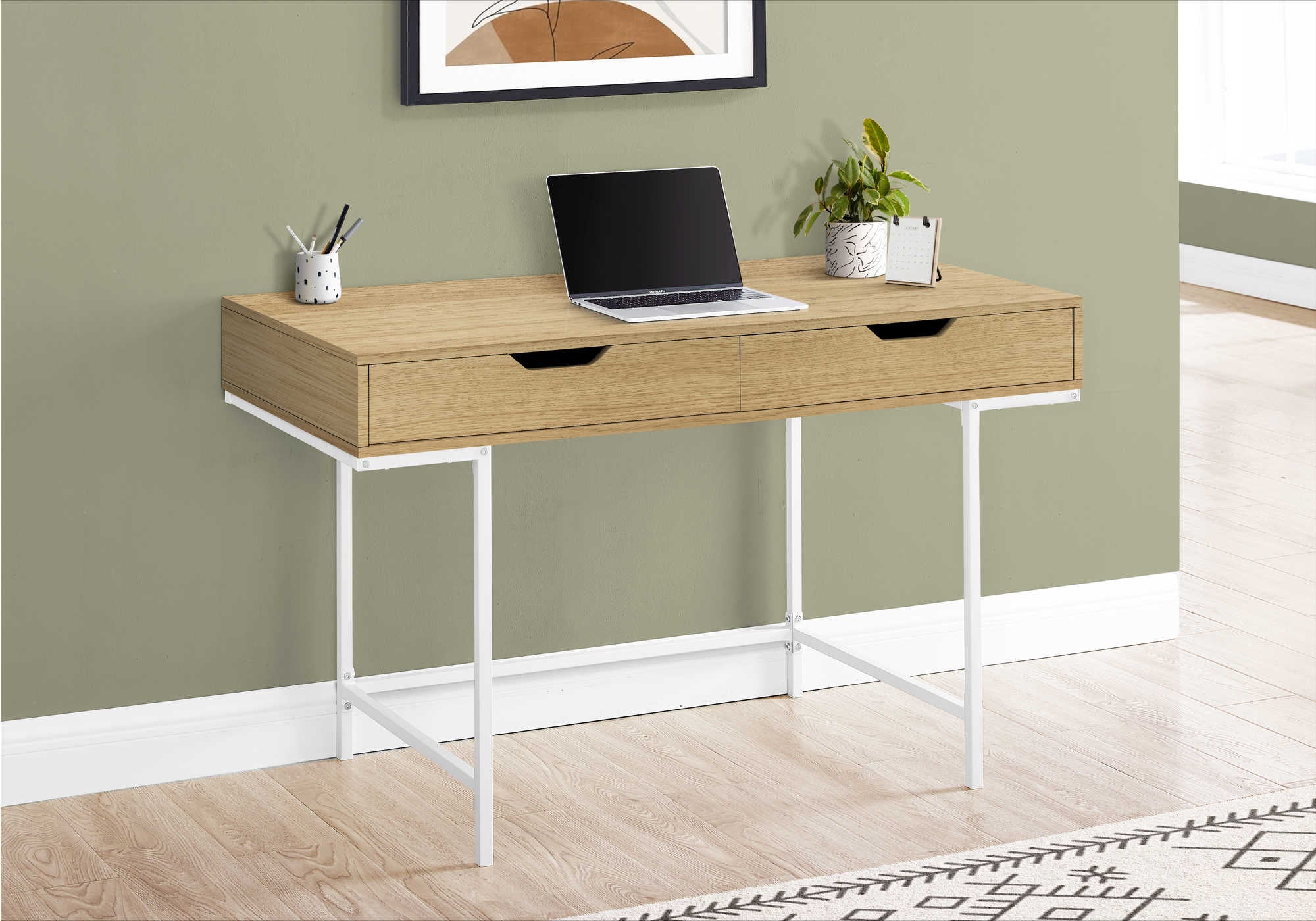 COMPUTER DESK - 48"L / NATURAL / WHITE METAL # I 7569
