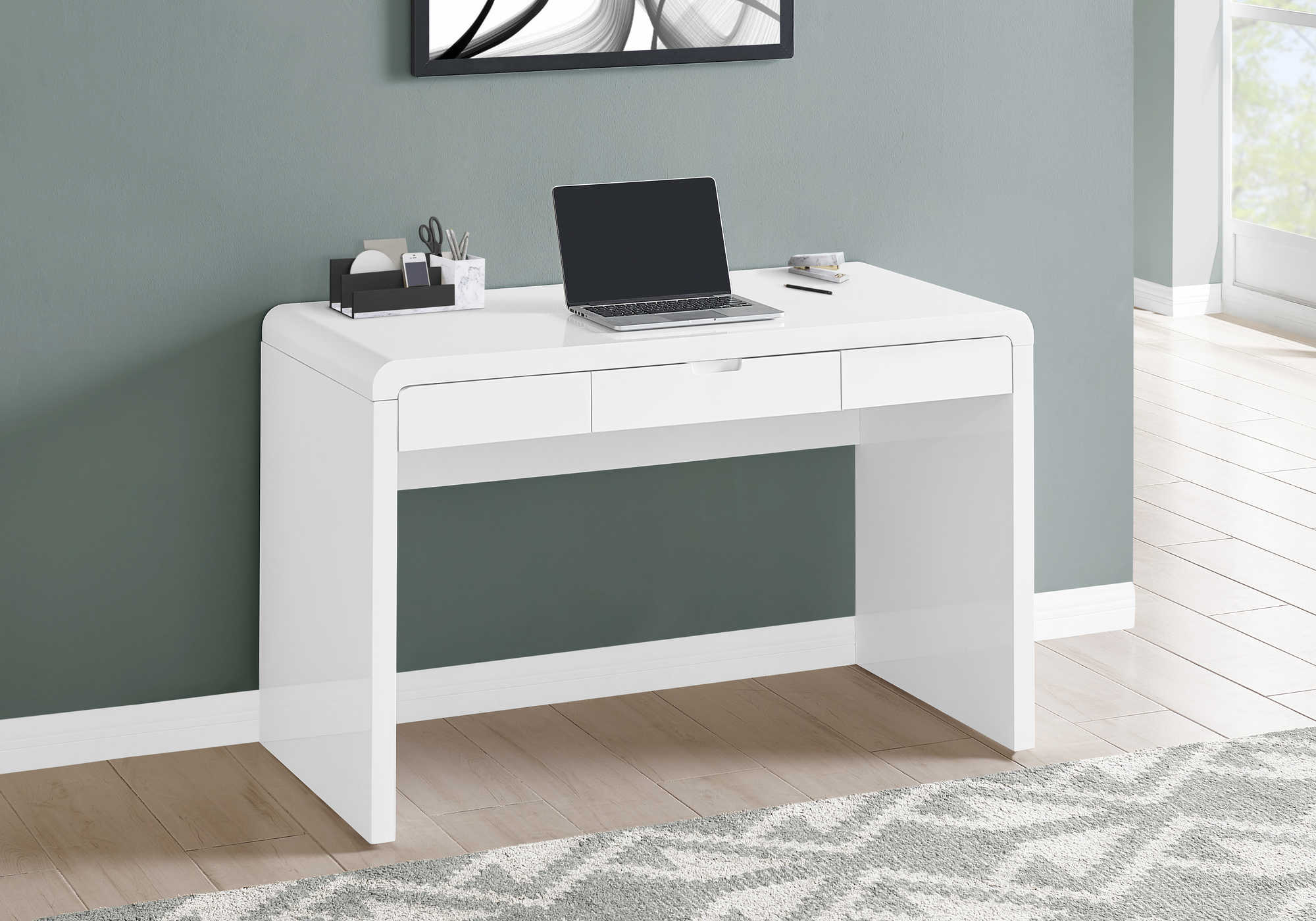 COMPUTER DESK - 48"L / HIGH GLOSSY WHITE / STORAGE DRAWER # I 7580