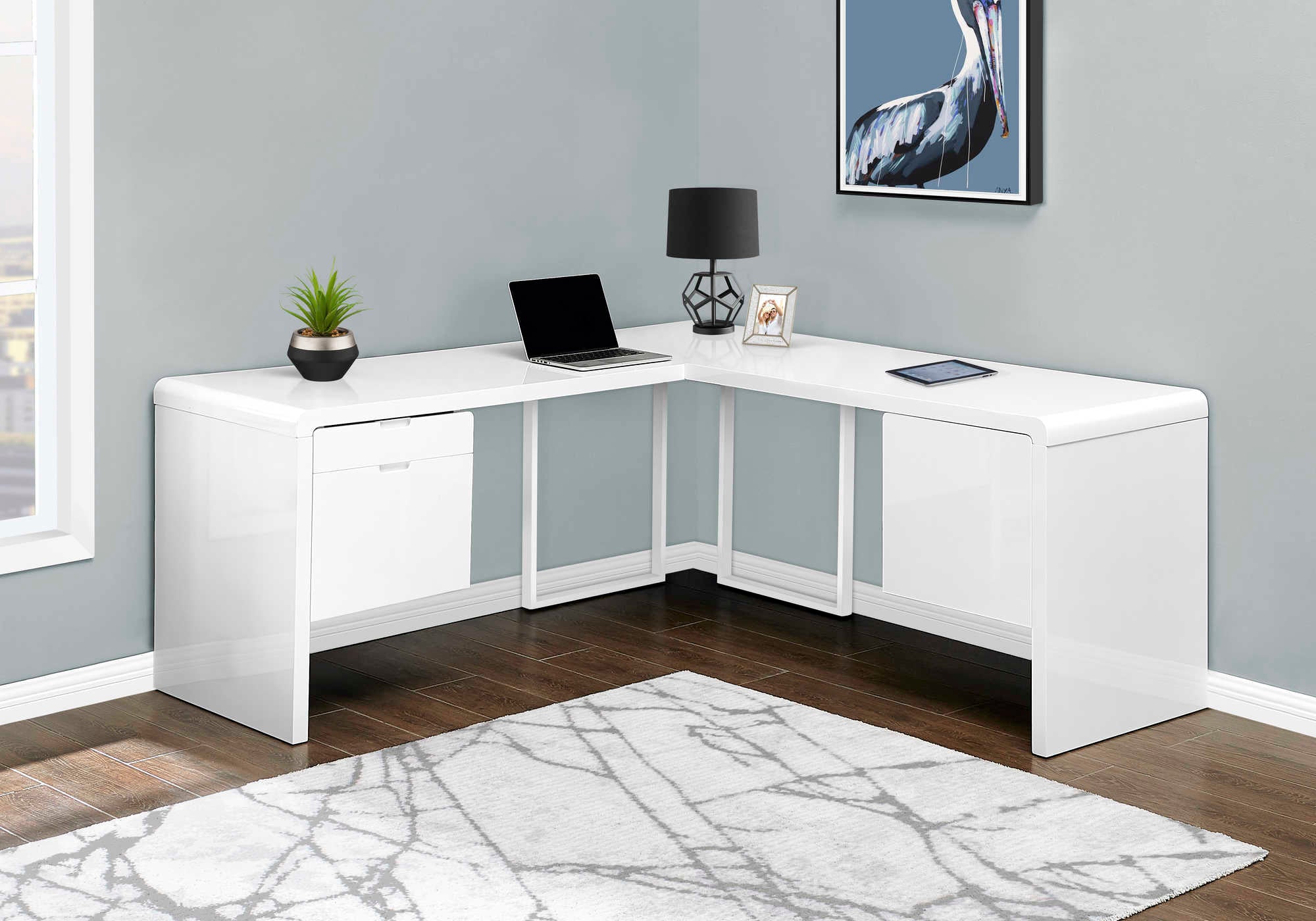 COMPUTER DESK - 72"L / HIGH GLOSSY WHITE LEFT/ RIGHT FACE # I 7582